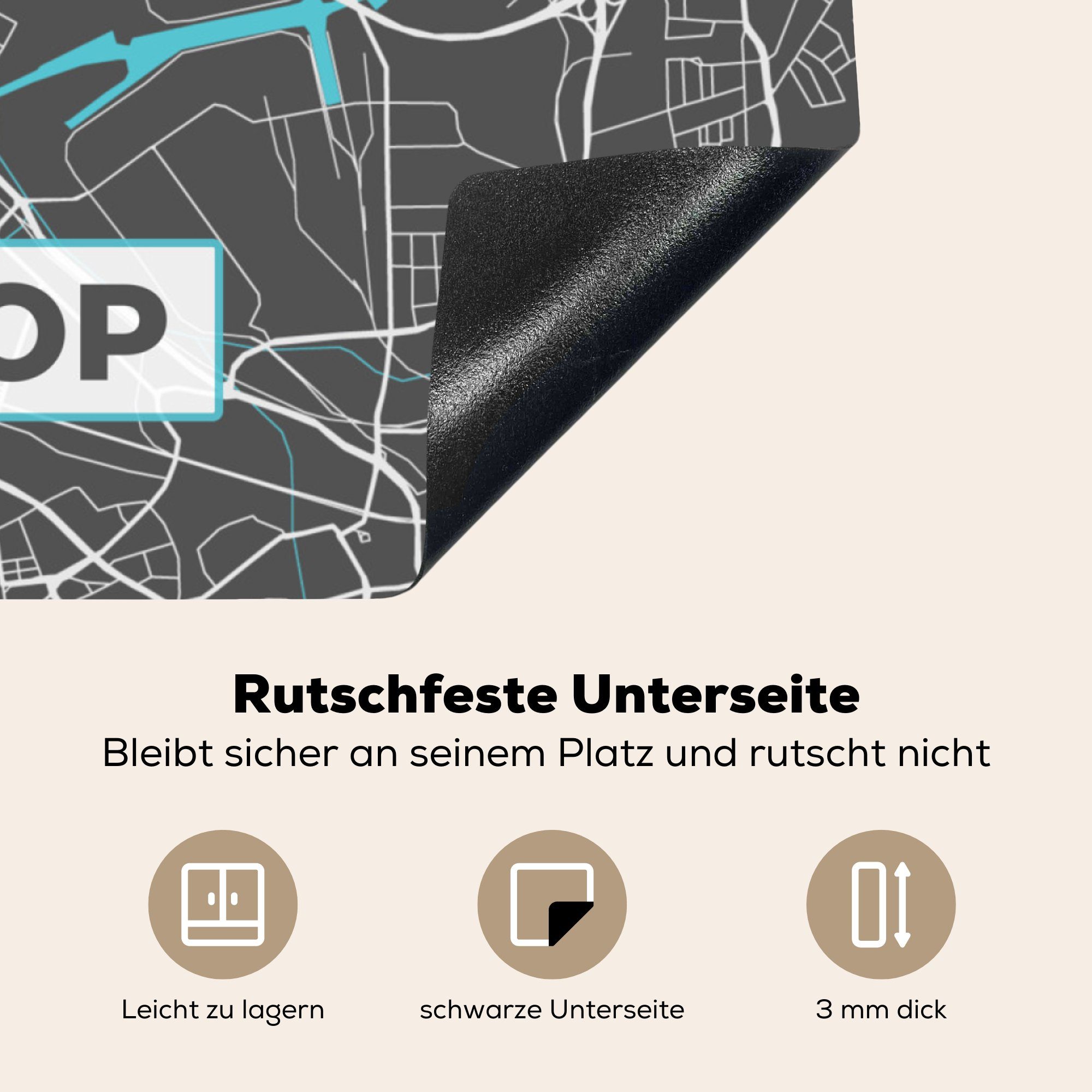 Deutschland, für Blau Stadtplan - Arbeitsplatte - - Vinyl, MuchoWow Herdblende-/Abdeckplatte Bottrop cm, tlg), 78x78 küche - (1 Karte Ceranfeldabdeckung,
