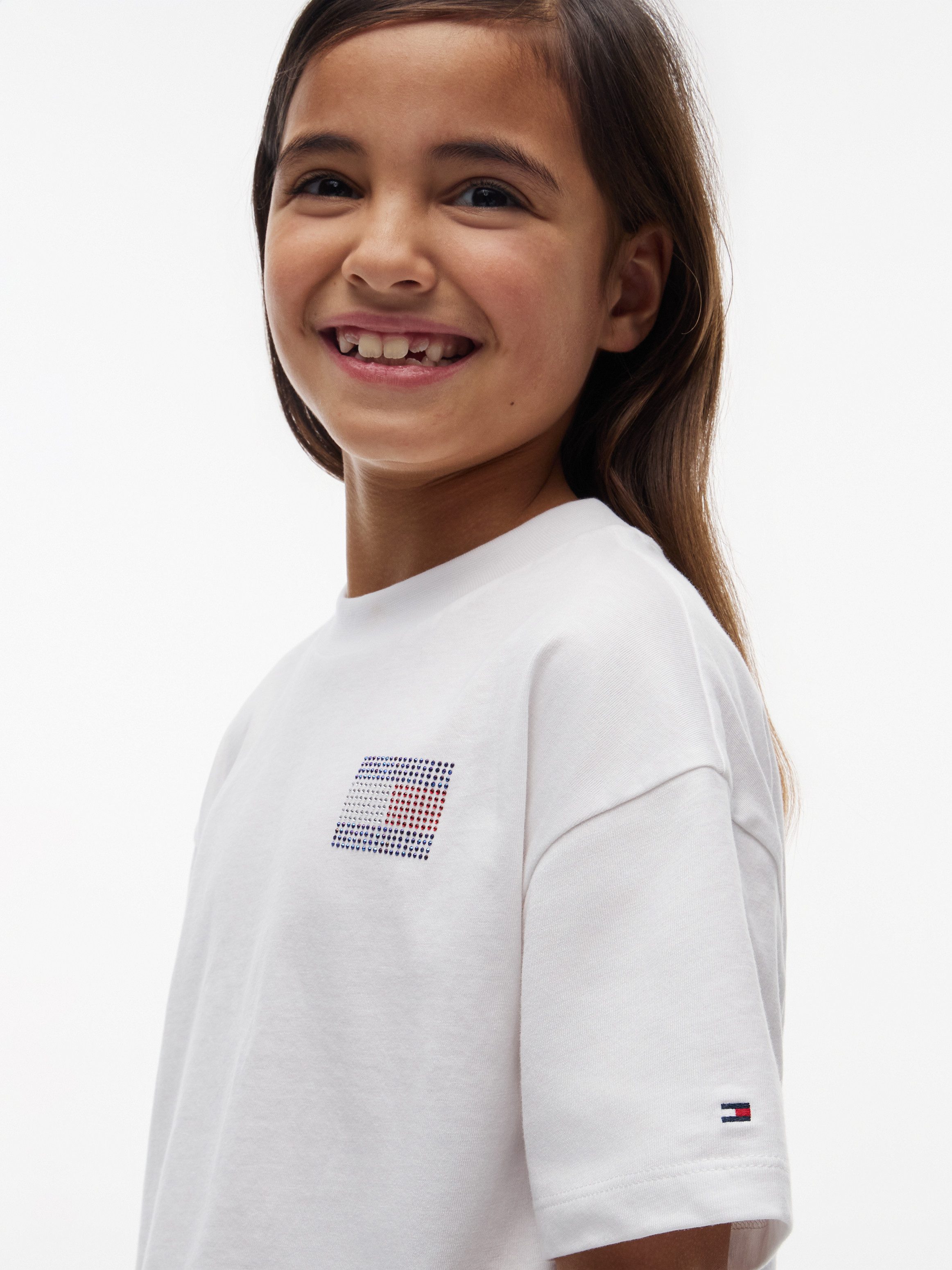 Tommy Hilfiger T-Shirt Rundhalsausschnitt, mit Glitzersteinen, Kinder bis 16 Jahre