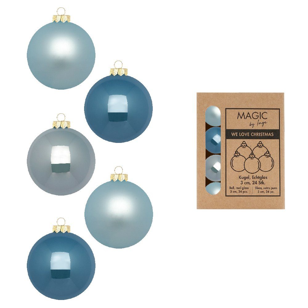 MAGIC by Inge Weihnachtsbaumkugel, Weihnachtskugeln Glas 3cm 24 Stück - Elysian Blue