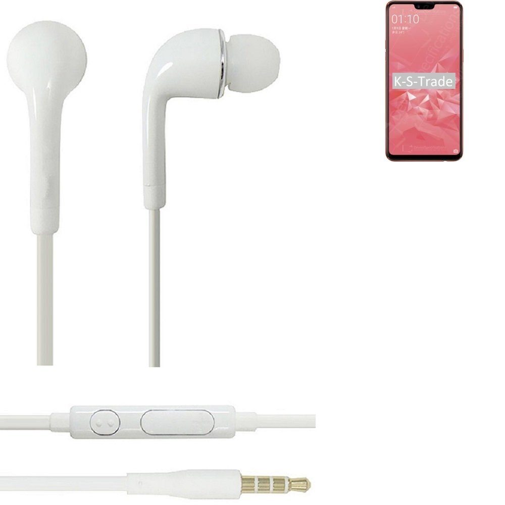 K-S-Trade für Oppo (Kopfhörer In-Ear-Kopfhörer weiß 3,5mm) A3s u Mikrofon Lautstärkeregler Headset mit