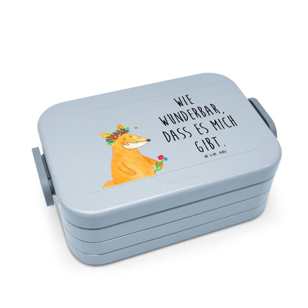Mr. & Mrs. Panda Butterdose Fuchs Blumen Motiv, Bento Box, Blau Pastell, Liebe, Boho, Box, Ich, S, Polypropylen lebensmittelecht, (Packung), Liebesbeweis Ich Motivation