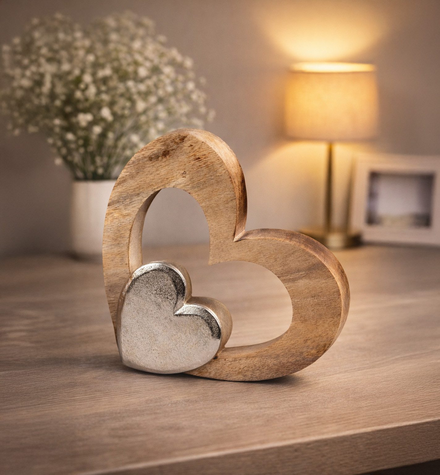 formano Dekofigur Deko Herz aus Alu Mango Holz zum stellen Aufsteller 18 cm günstig online kaufen