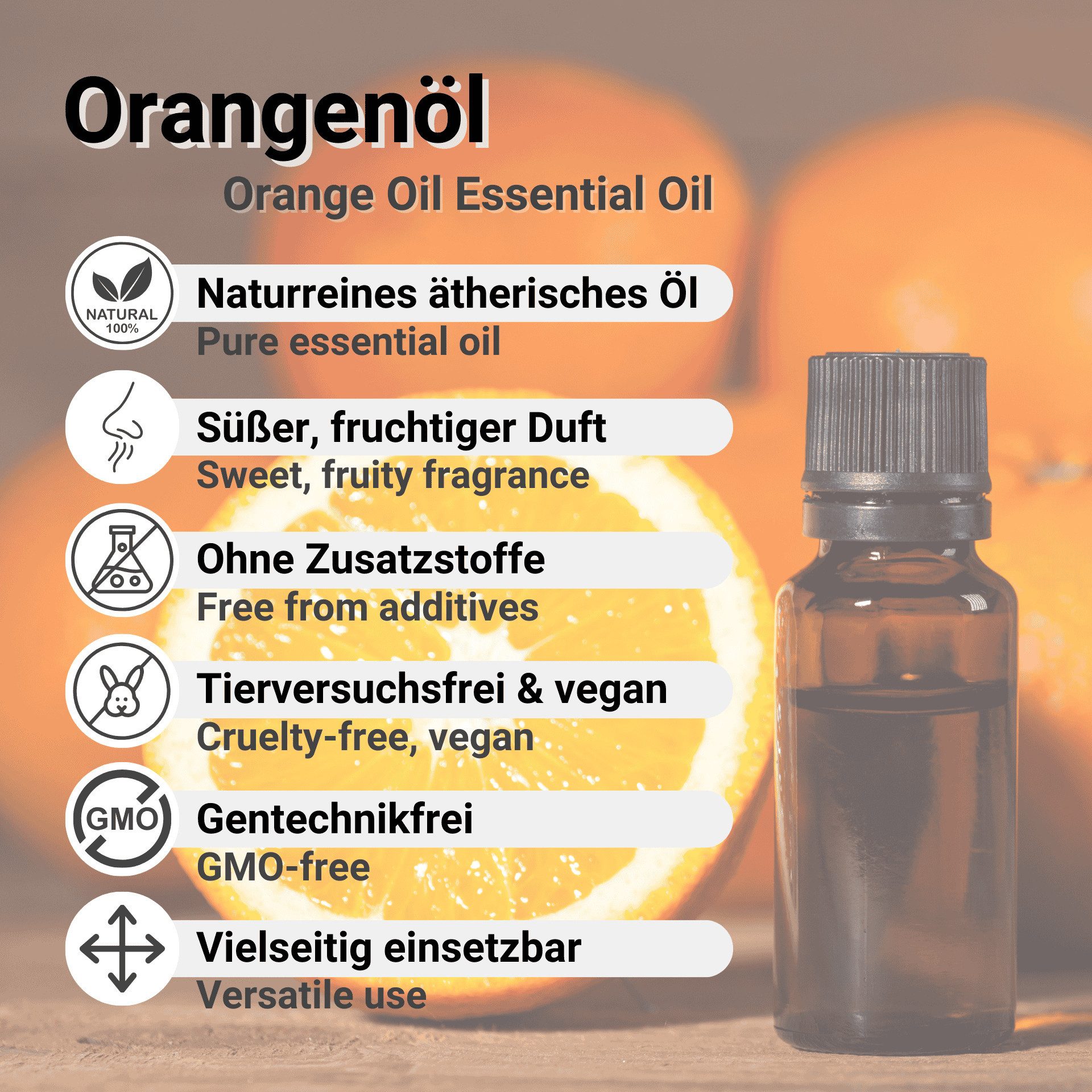 DistrEbution Duftöl Ätherisches Öl, Orangenöl, 100% Naturrein, Für Kerzen und Kosmetik