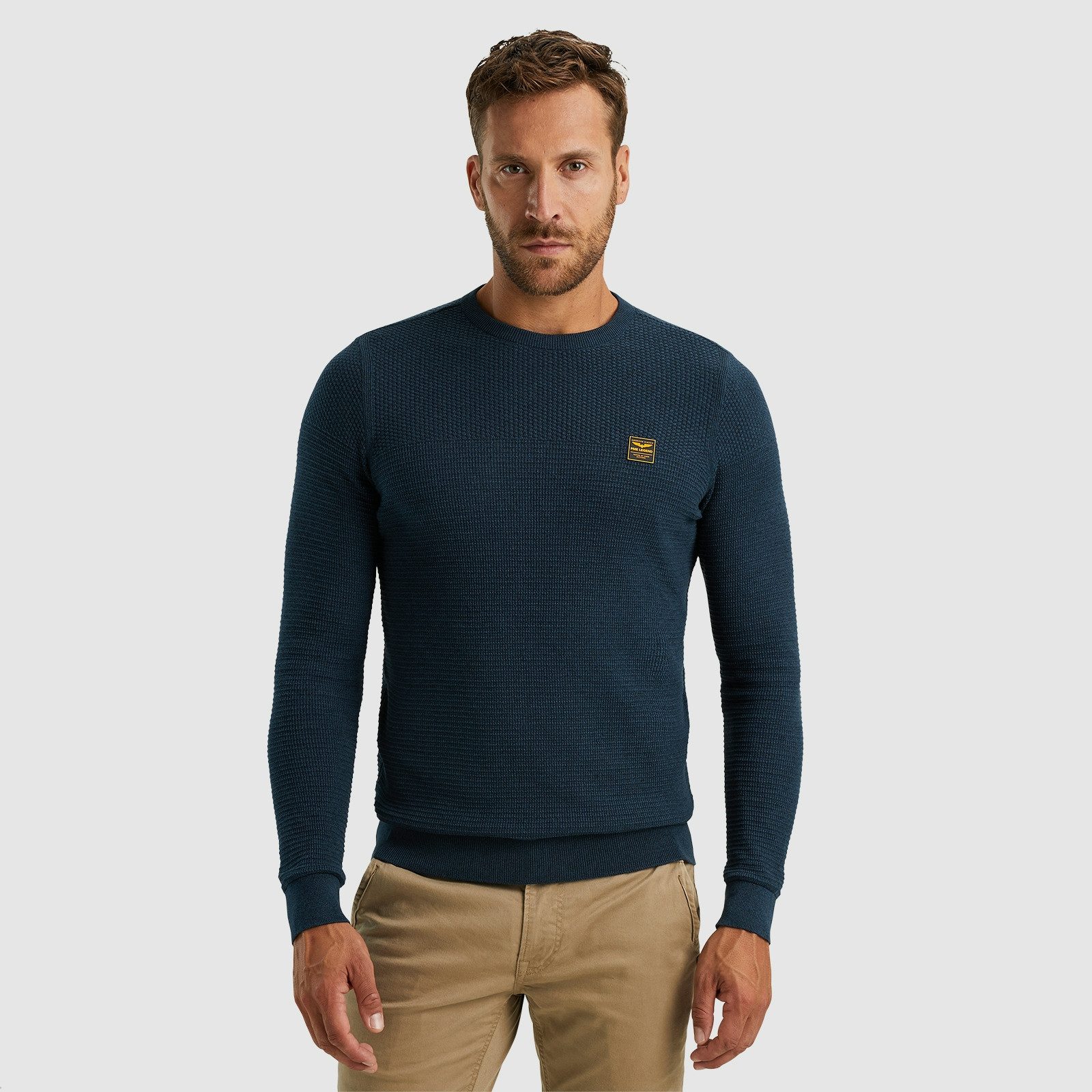 PME LEGEND Rundhalspullover Crewneck collar cotton mouline mit Logostickere günstig online kaufen