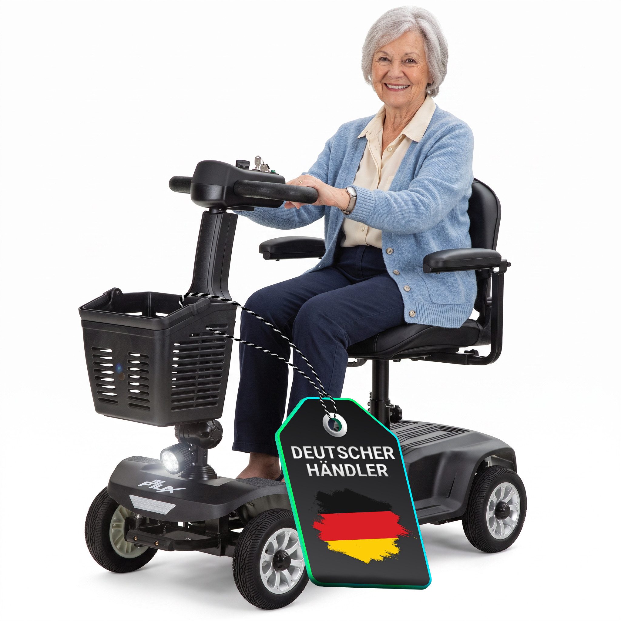 eFlux Elektromobil eFlux Mobility M1 Elektromobil Rollator, 250 W, (Senioren Elektromobil, E-Scooter Senioren, Mobilitätshilfe Senioren, Krankenfahrstuhl elektrisch, Seniorenscooter, Mobility Scooter, Elektromobil, Seniorenmobil, Elektro ScooterSenioren), Führerscheinfrei, Kein Versicherungskennzeichen, Zuladung bis 190 kg