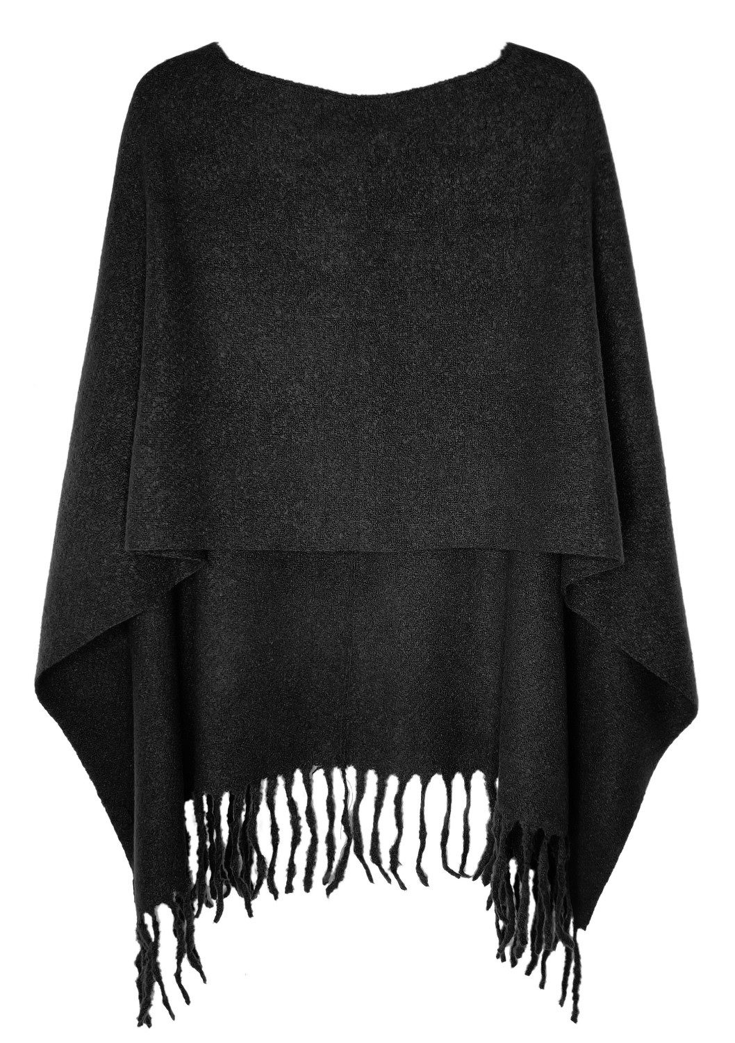 dy_mode Strickponcho Kuscheliger Damen Strickponcho mit Fransen – Unifarbener Überwurf/Cape Unifarbe, mit Fransen