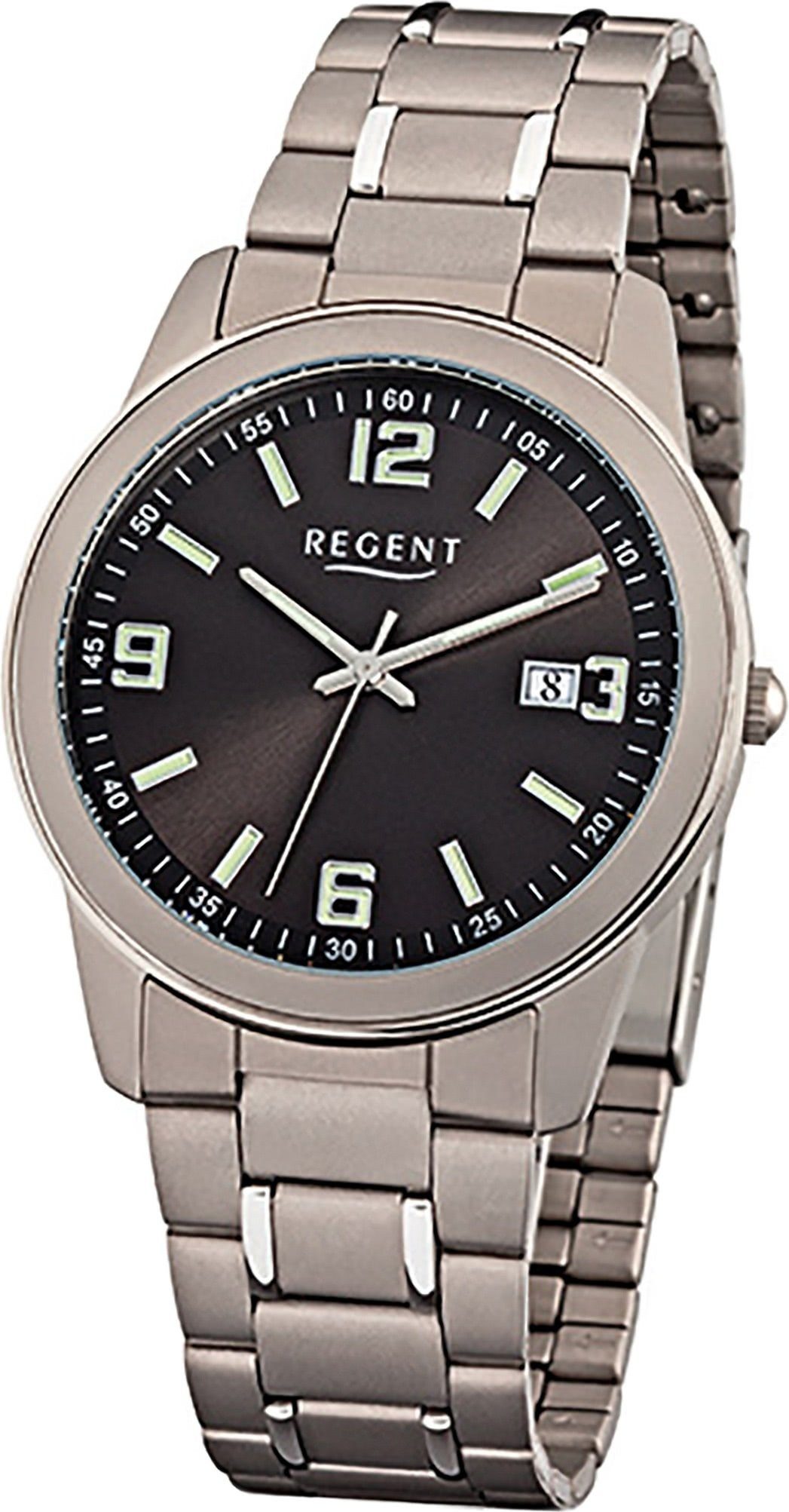 Regent Quarzuhr Regent Titan Herren Uhr F-841 Quarzuhr, Herrenuhr mit Titanarmband, rundes Gehäuse, mittel (ca. 38mm), Elegant