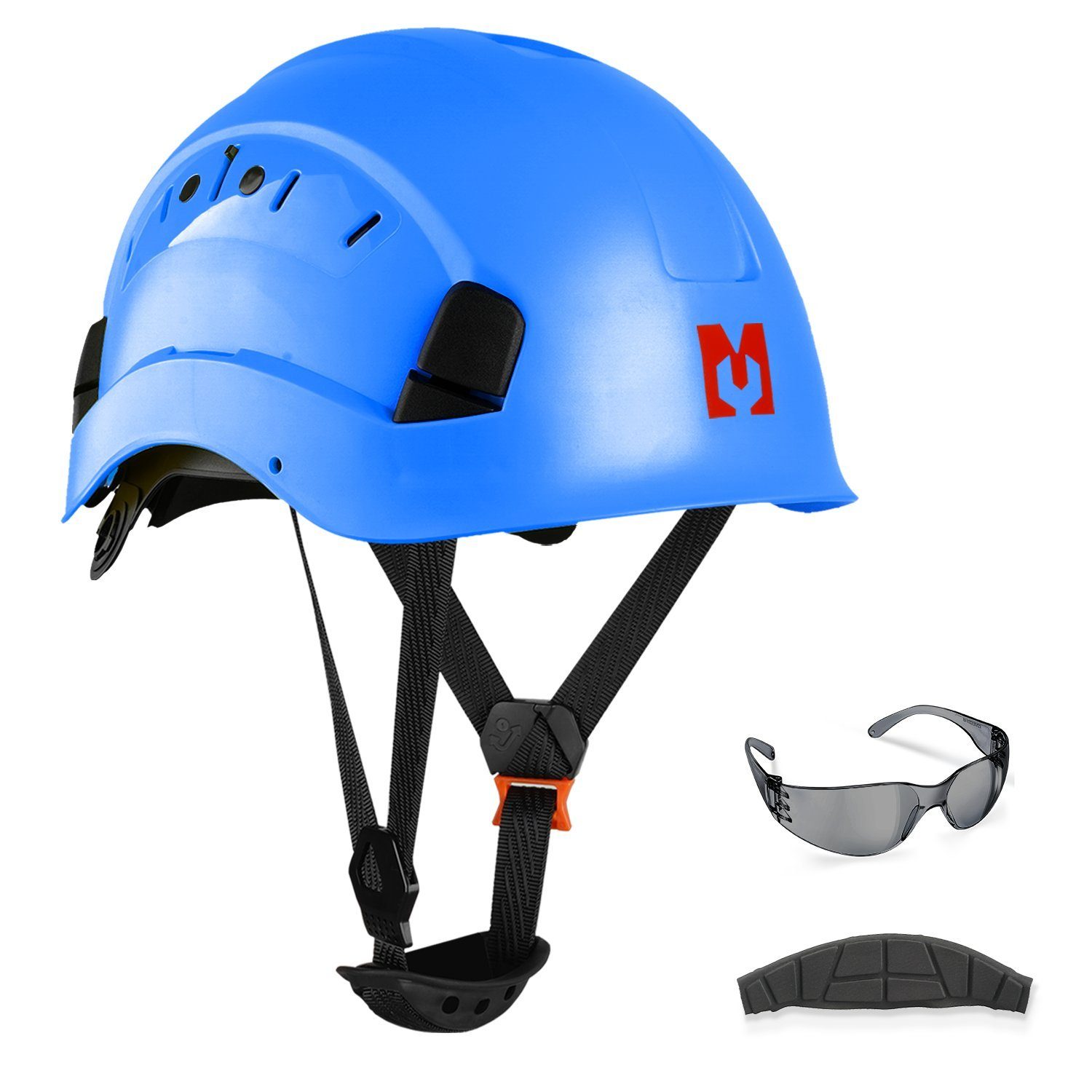 Mustbau Schutzhelm Arbeitshelm, EN397, ABS-Material, 53-63cm Verstellbarer Kopfumfang, Sicherheitshelm Bauhelm mit Anti-Beschlag-Brille und Schweißband