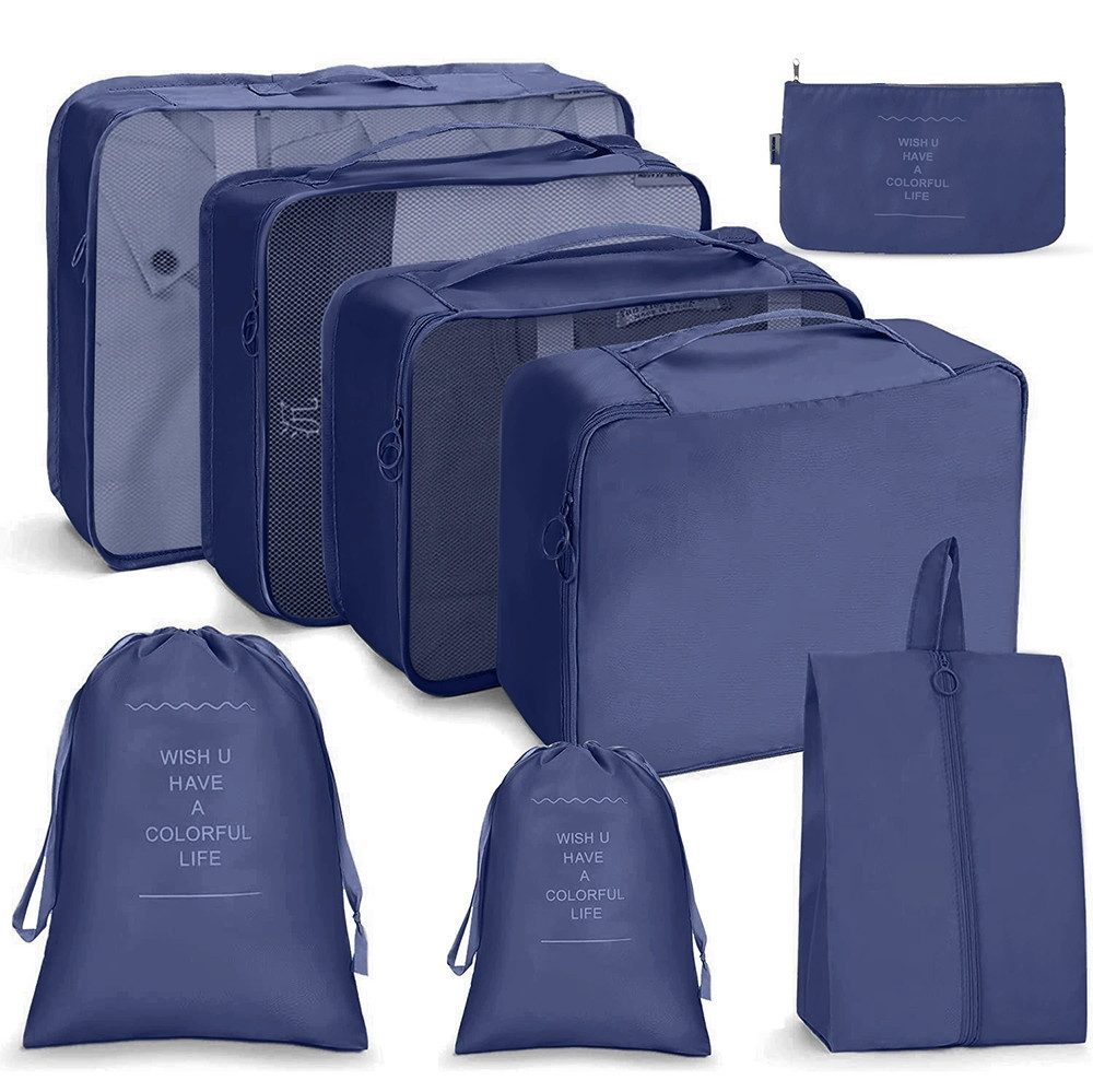 Diwzbyn Kofferorganizer Packwürfel, wasserdichte Reise-Kleiderbeutel, Packtaschen für Koffer, Faltbar / Verstaubar / atmungsaktiv mit Mesh-Oberseite, 8-teilig
