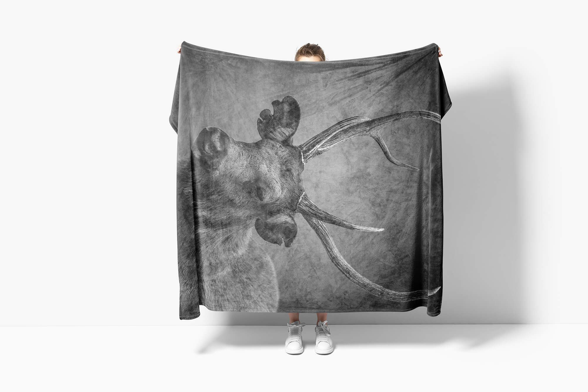 Sinus Art Strandhandtuch Baumwolle-Polyester-Mix Handtücher Handtuch Kuscheldecke Rentier Handtuch mit Tiermotiv (1-St), We, Saunatuch Schwarz