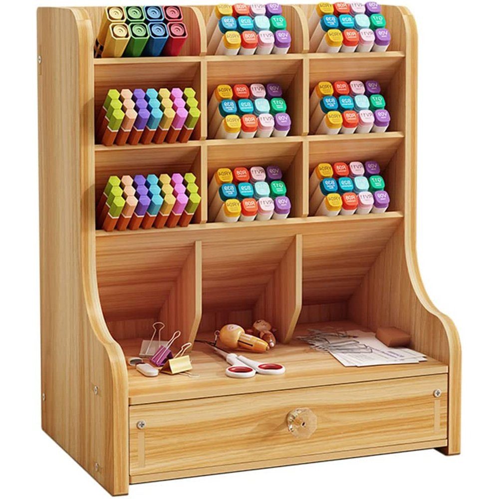 zggzerg Regal-Schreibtisch Schreibtisch Organizer Hergestellt Stifthalter, Holz Kirschrot Schreibwaren Schublade mit Naturholz aus