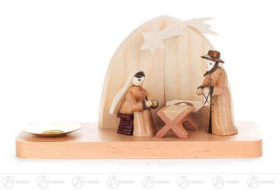 Dregeno Erzgebirge Kerzenhalter Kerzenhalter mit Weihnachtskrippe für Kerze d=14mm Breite x Höhe x T, Krippen mit Heiliger Familie und einem Abendstern