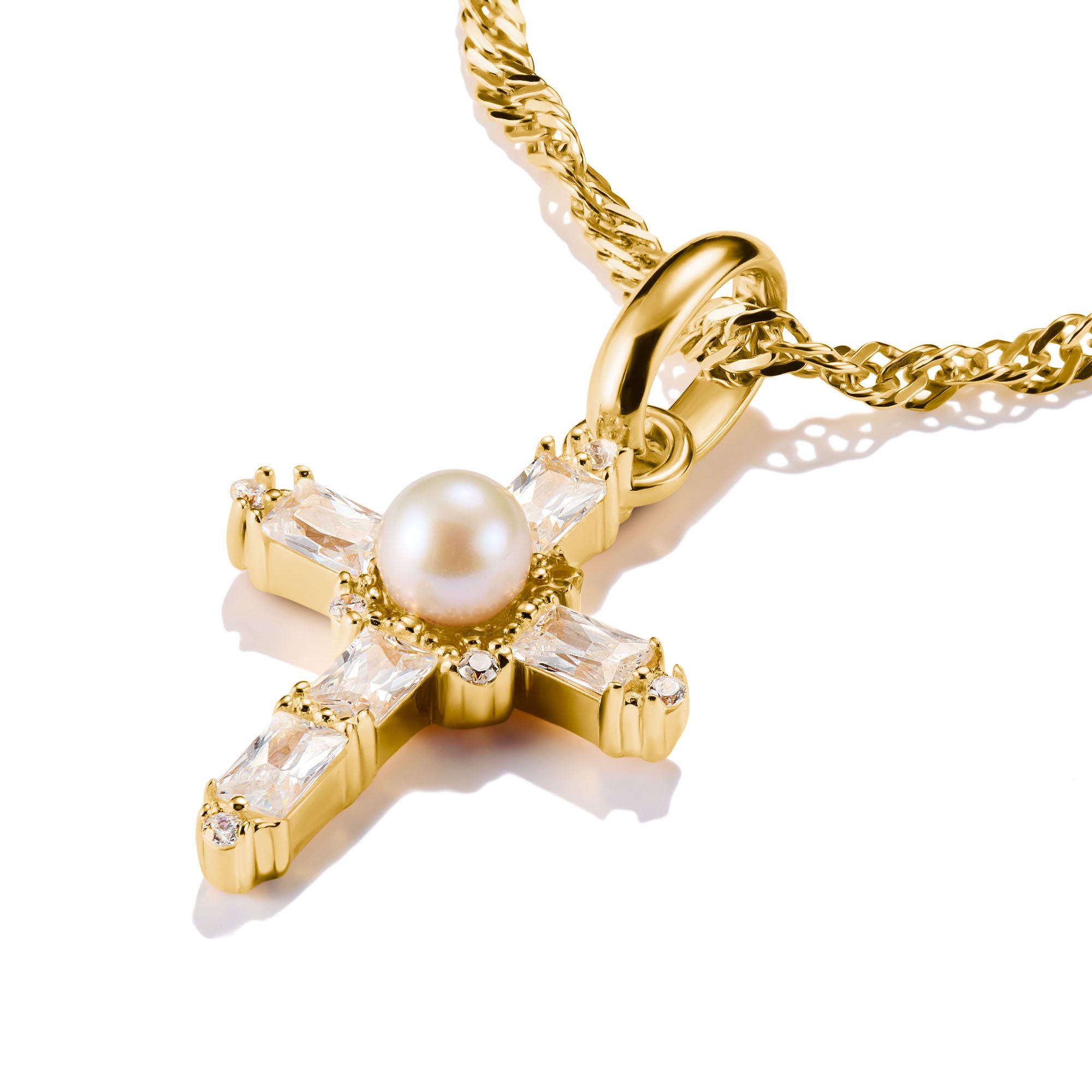 THOMAS SABO Charm Kreuz Charm Vintage-Kreuz vergoldet - Connect, mit Zirkonia (synth) - mit Süßwasserzuchtperle