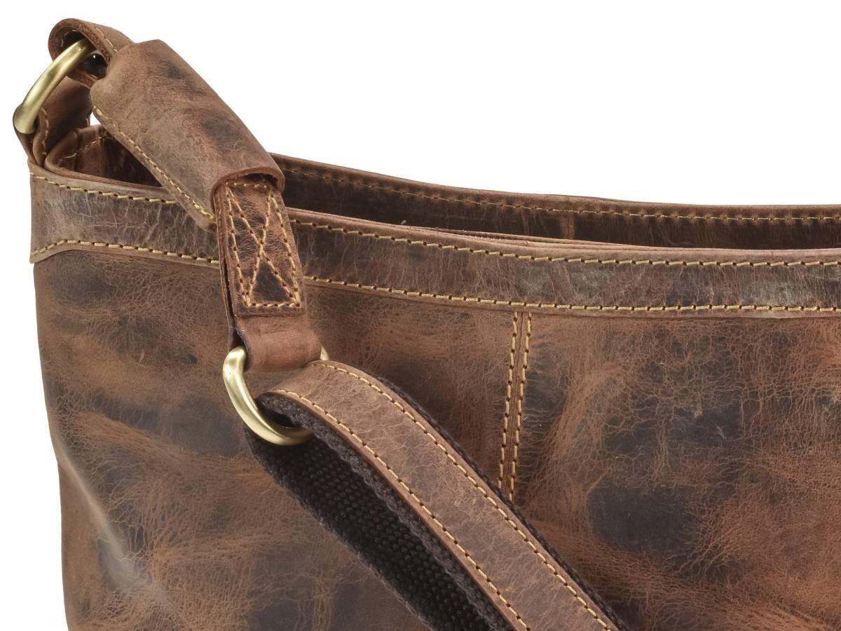 Greenburry Umhängetasche "Vintage" Leder Damen 27x25cm, used Look Style, Schultertasche 27x25cm, Handtasche, antikbraun