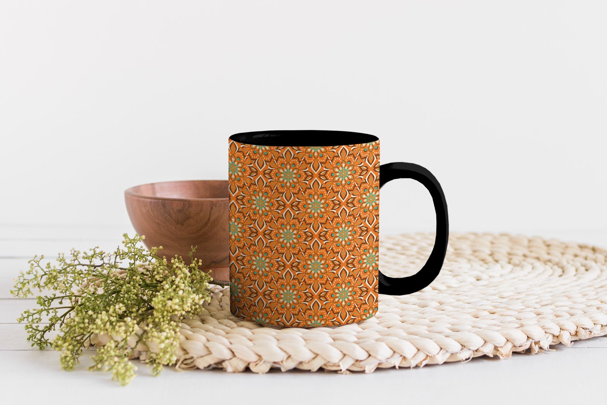 MuchoWow Tasse Orange Geschenk Bohème Keramik, - - - Kaffeetassen, Zaubertasse, Vintage, Teetasse, Farbwechsel, Mandala Design 