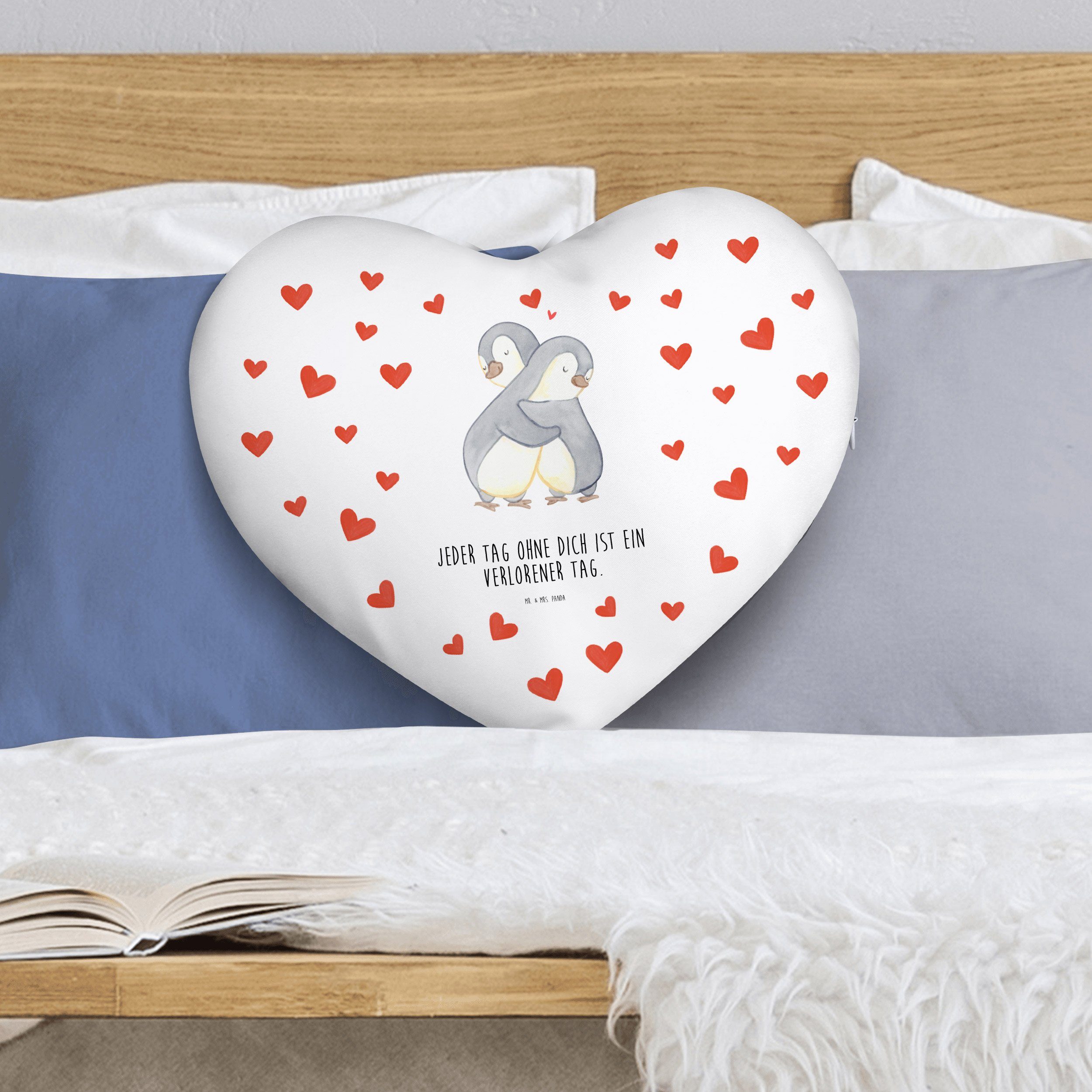 Dekokissen - Herzform, Mr. Kuscheln Pinguine Panda Weiß Geschenk, Mrs. & - Liebesb Liebe, Kissen,
