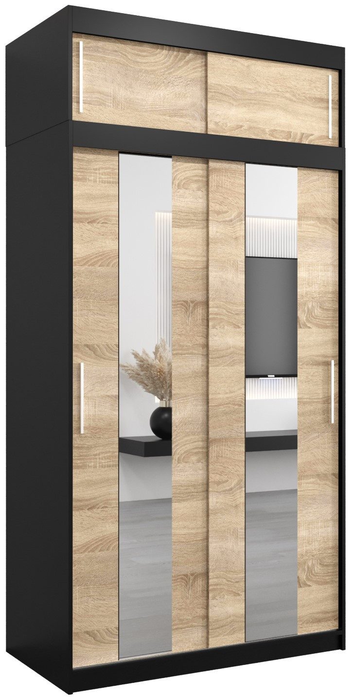ABIKS MÖBEL Schwebetürenschrank POLE Schlafzimmerschrank - mit Spiegel, Kleiderstange und Regalen
