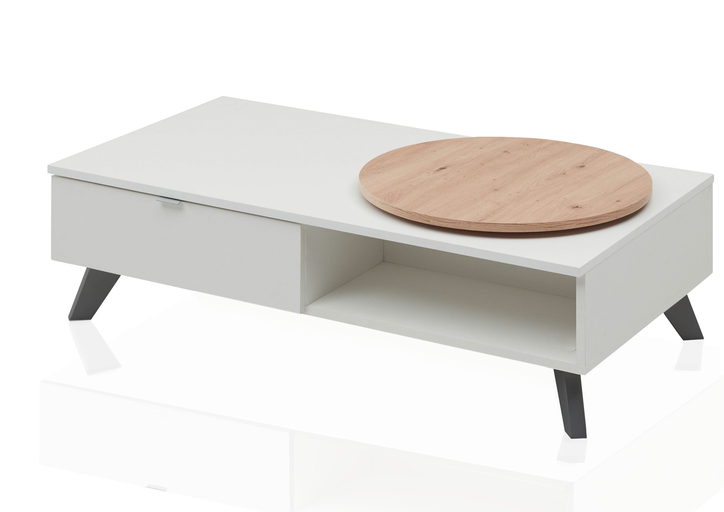 Aileenstore Couchtisch Liam, drehbare cm, Ablagefach, Breite 110 Oberplatte, weiß modern Schublade