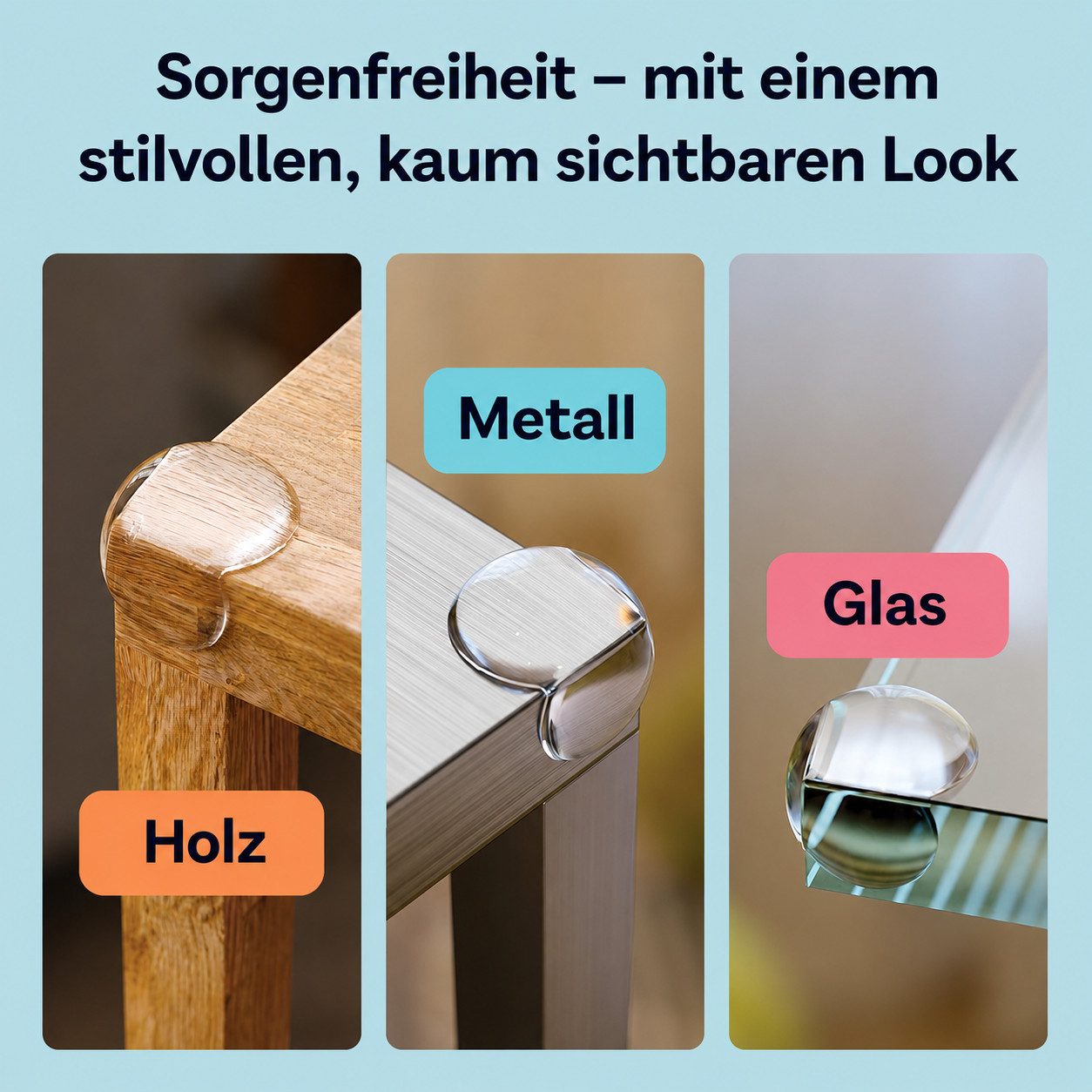 AIMAX Kindersicherung Eckenschutz 24 Stück transparent selbstklebend für Tisch und Möbel, Kantenschutz für Ecken an Holz Glas Metall Schrank und Arbeitsplatte – Bild 2 von 5
