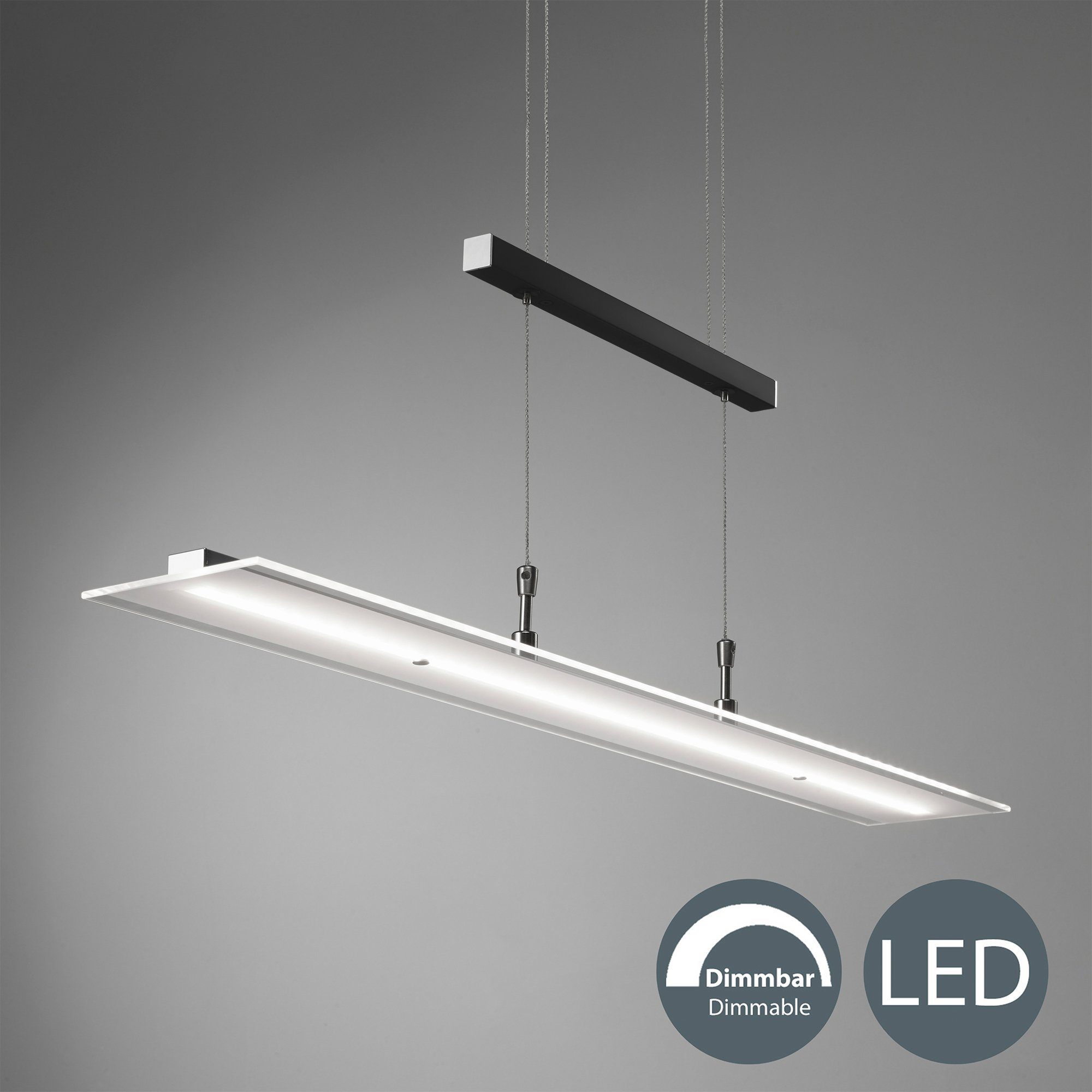 Dimmbare LED B.K.Licht integriert, Höhenverstellbar, 1.600 Warmweiße Lichtfarbe, cm, W, Lm, 3.000K BK_PL1491 Schwarz, B: LED Pendelleuchte 85 Echtglas Warmweiß, 20 fest Dimmfunktion, Pendelleuchte,