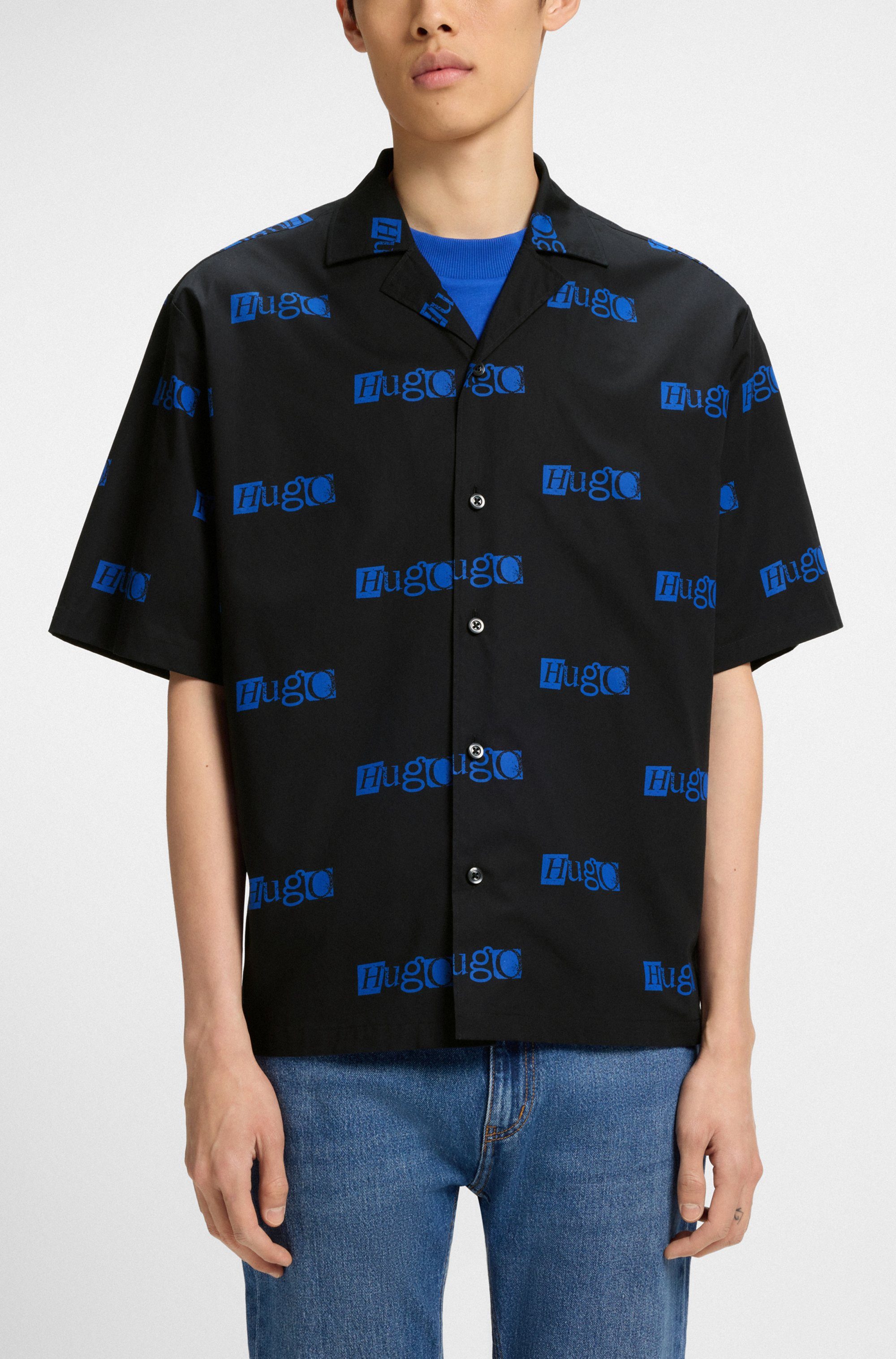 HUGO Blue Kurzarmhemd Eligino mit Hugo-Logo-Print günstig online kaufen