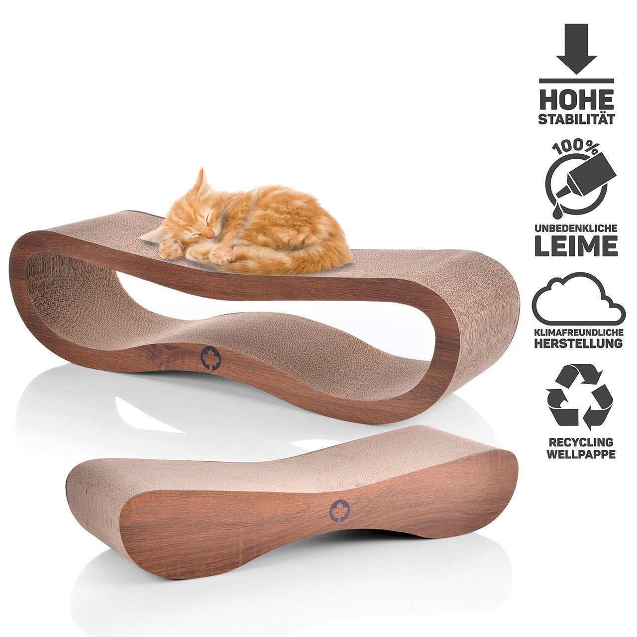 Canadian Cat Company Kratzpappe Set Orbit & Satellite 2.0 - walnuss, (Spar Set, 2-tlg., Besteht aus je 1 Orbit und 1 Satellite), Kratzmöbel in der Trendfarbe Walnuss Qualitäts-Pappe 2 Kratzbretter