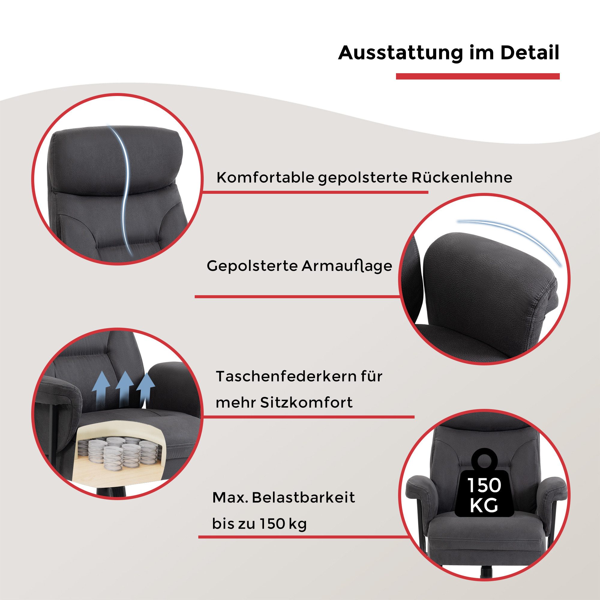 Duo Collection Chefsessel Tiago XXL, Belastbarkeit bis zu 150 kg, Taschenfederkern im Sitz