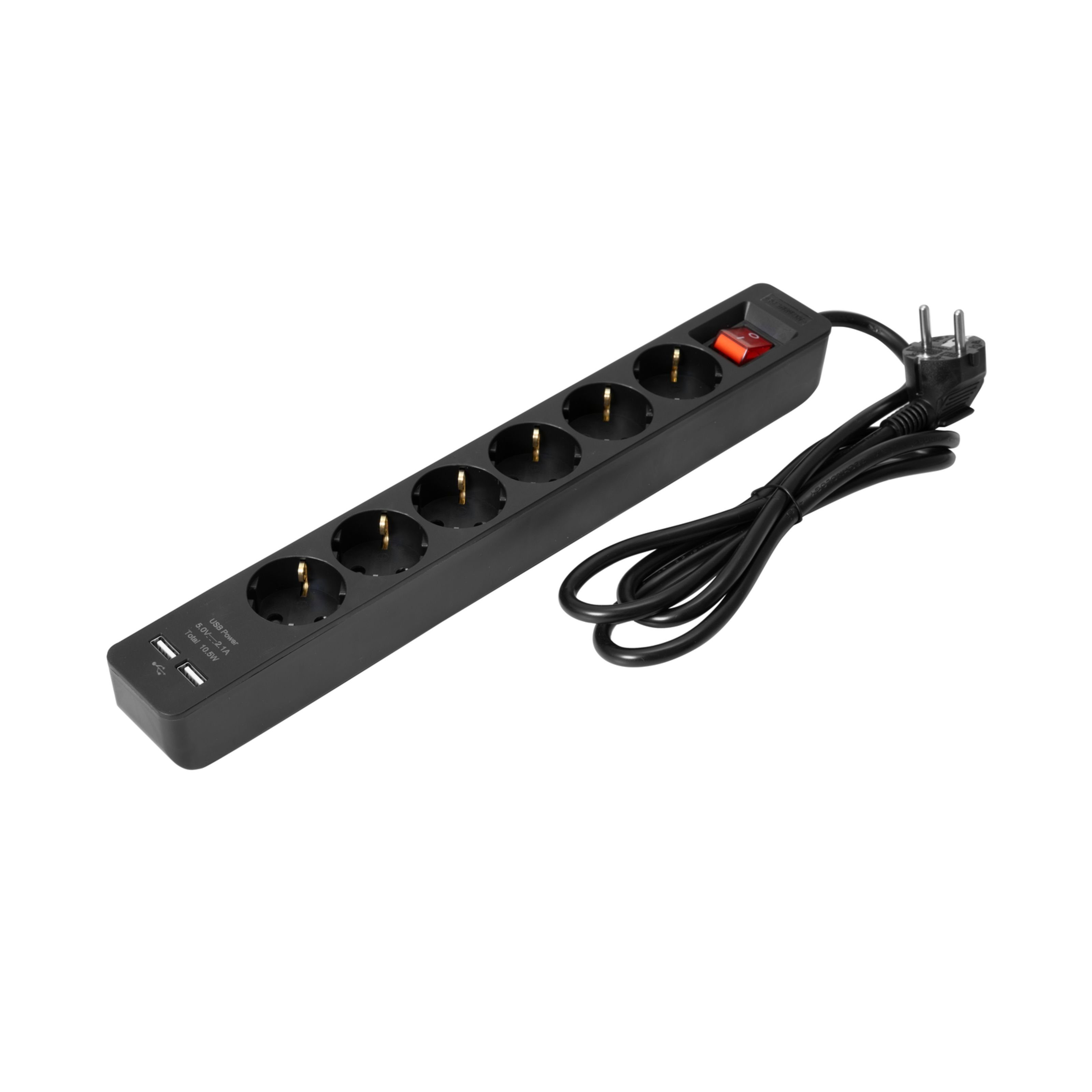 EUROLITE Steckdosenleiste (LIG0019180-000; Ausgang, 100%;">Anzahl Ausgang 1, Schuko; Hersteller, MS-ID), Steckdosenleiste ON-1 6-fach + 2 USB sw - Mehrfachsteckdosenleiste