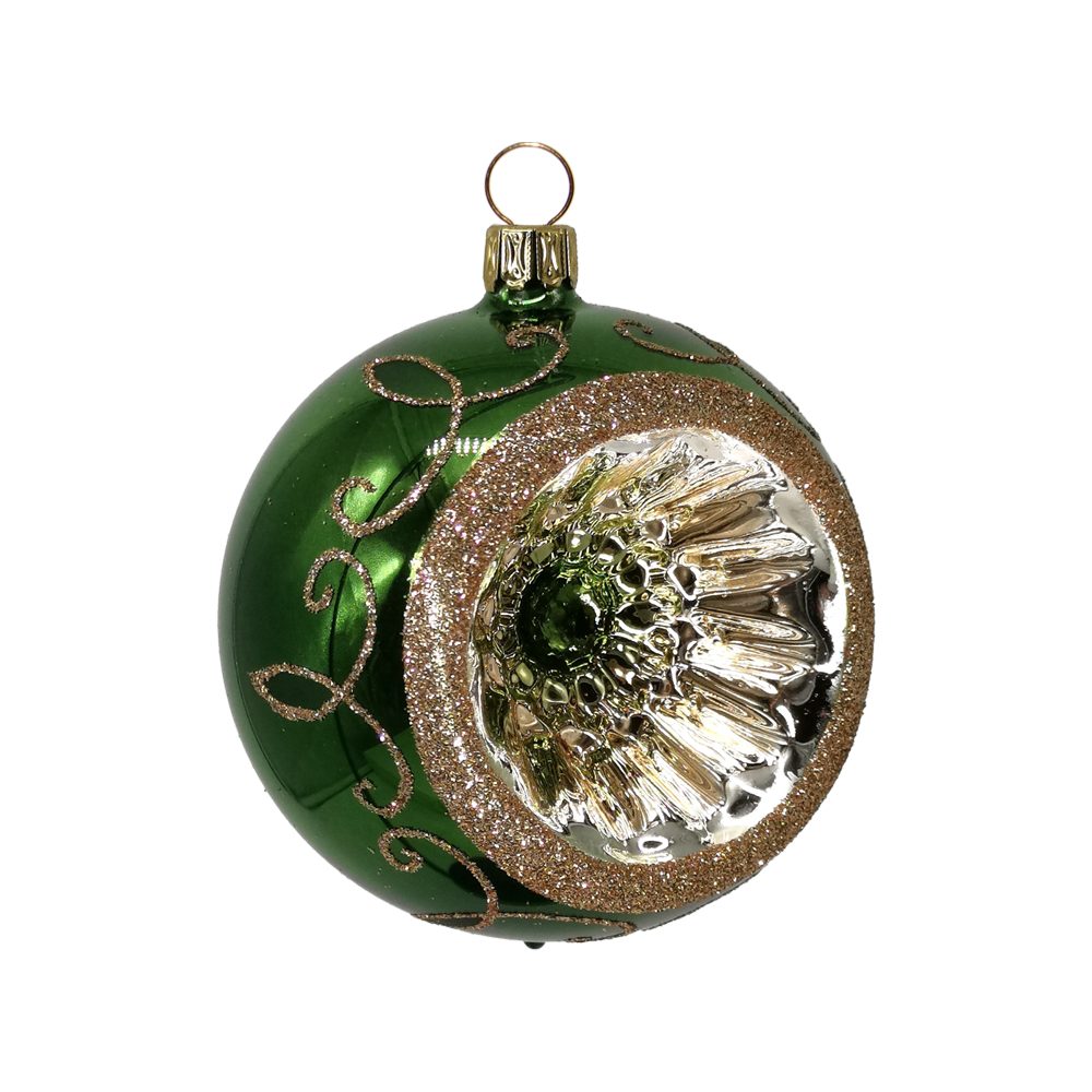 Schatzhauser Weihnachtsbaumkugel Reflexkugel Spitzenbordüre fichtengrün (1  St), mundgeblasen, handbemalt
