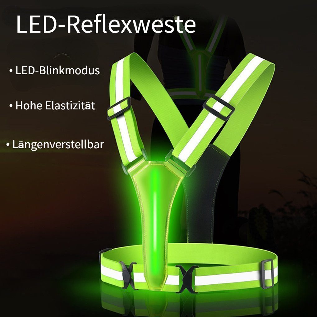 Blusmart Warnweste Warnweste LED reflektierende weste (Verstellbare Kleidung gut sichtbare Sicherheit) Für Nachtlauf, Radfahren usw.
