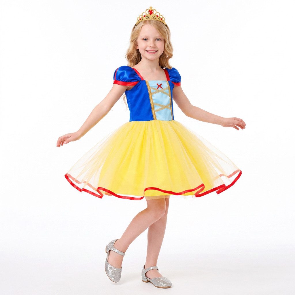 FreakyFits Kostüm, Märchen Prinzessinnen Kleid Gelb Blau mit Diadem