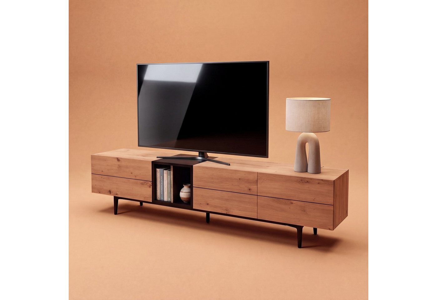Newroom Lowboard Wildeiche 195 cm, TV Board Wildeiche Vintage Industrial Landhausstil TV Schrank