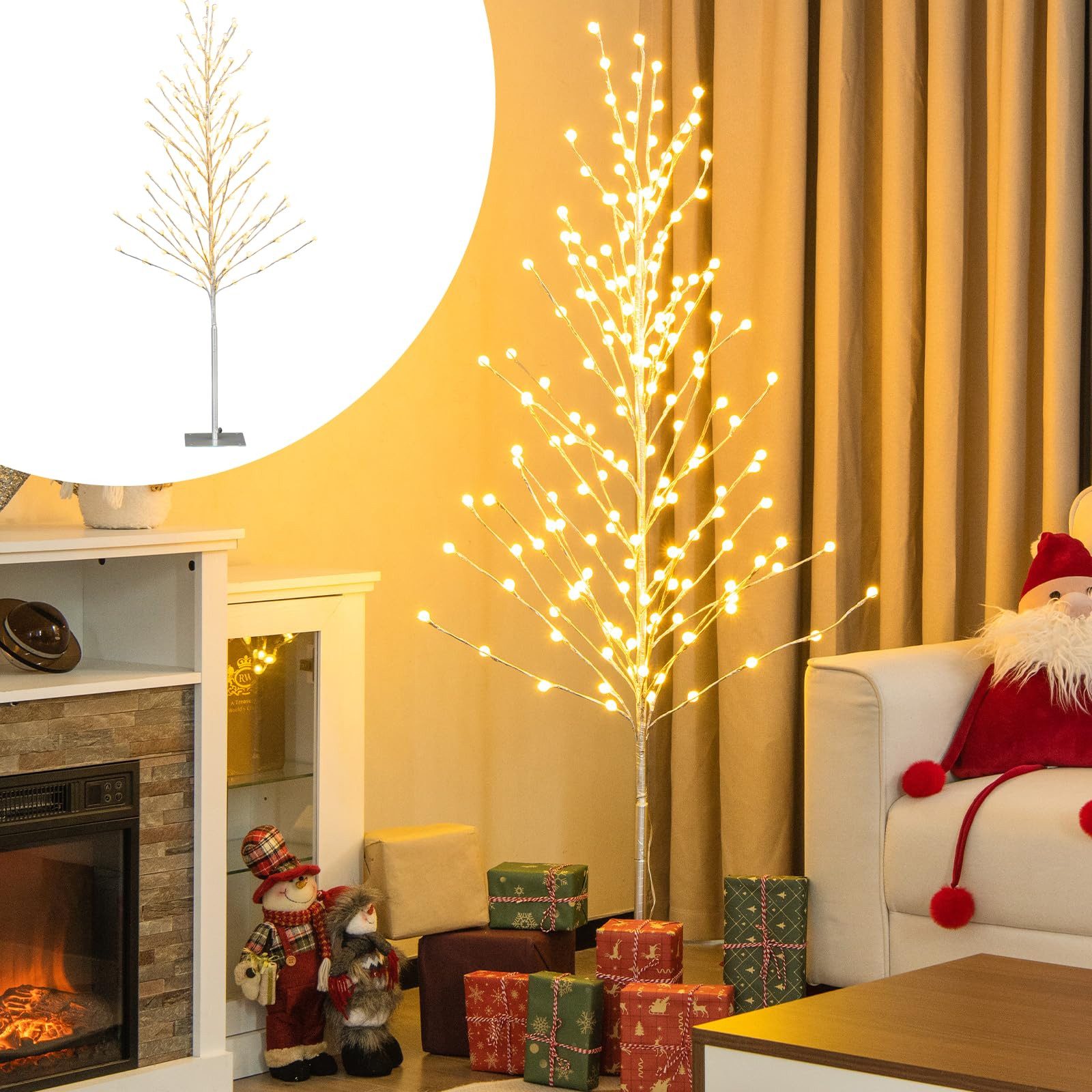 COSTWAY LED Baum Birkenbaum mit warmweißen LEDs, Metallständer, für Weihnachten, 55cm