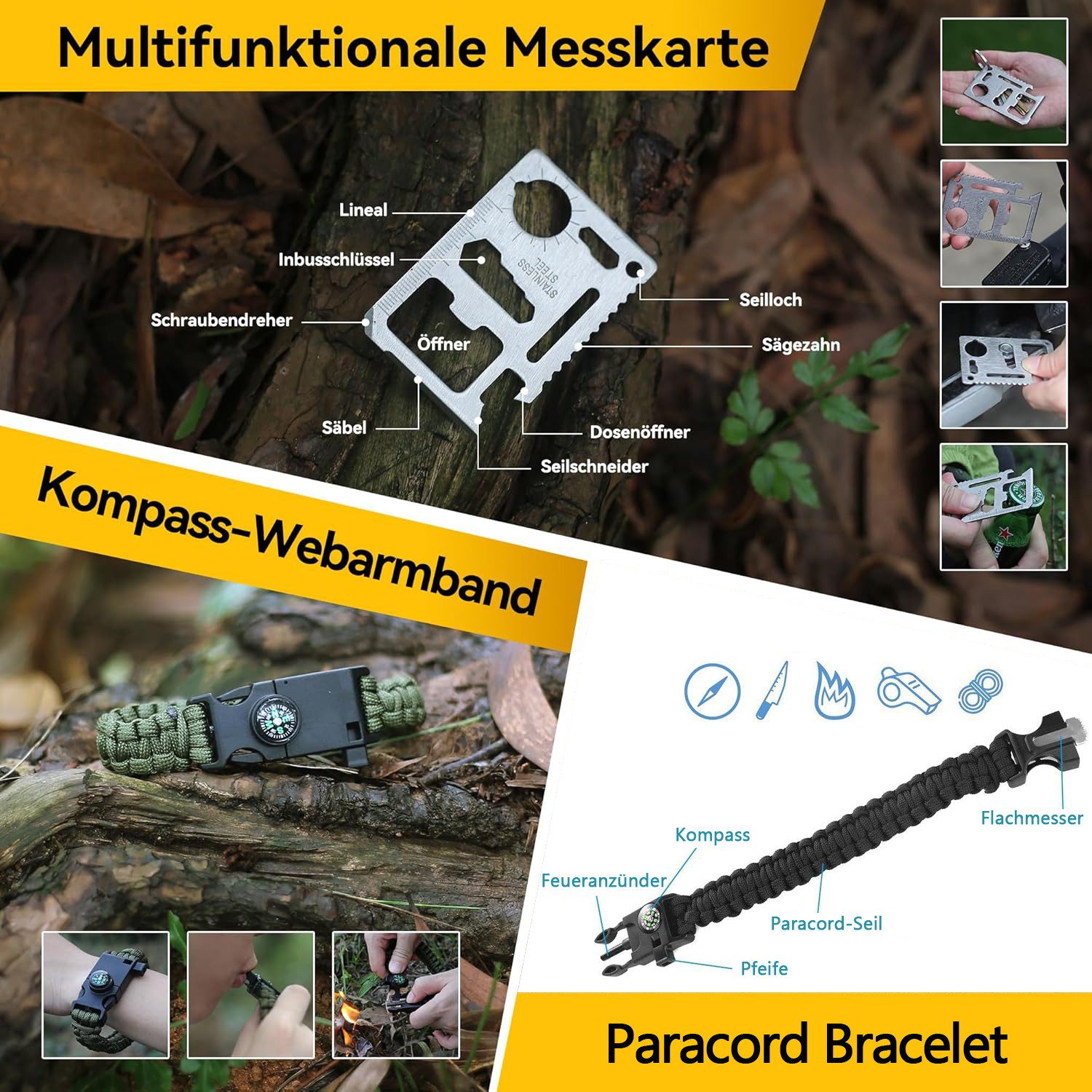 AIMAX Multitool Survival Kit 18 in 1, Outdoor Ausrüstung Erste-Hilfe-Set Outdoor-Sport, (Außen Notfall Set mit Kompass Taktische Taschenlampe Weiterem Zubehör, 1 St., für Camping, Bushcraft, Wandern, Jagde, Abenteuer, Auto Outdoor), Coole Geburtstagsgeschenk für Männer, Freund Papa, Ehemann, Teenager