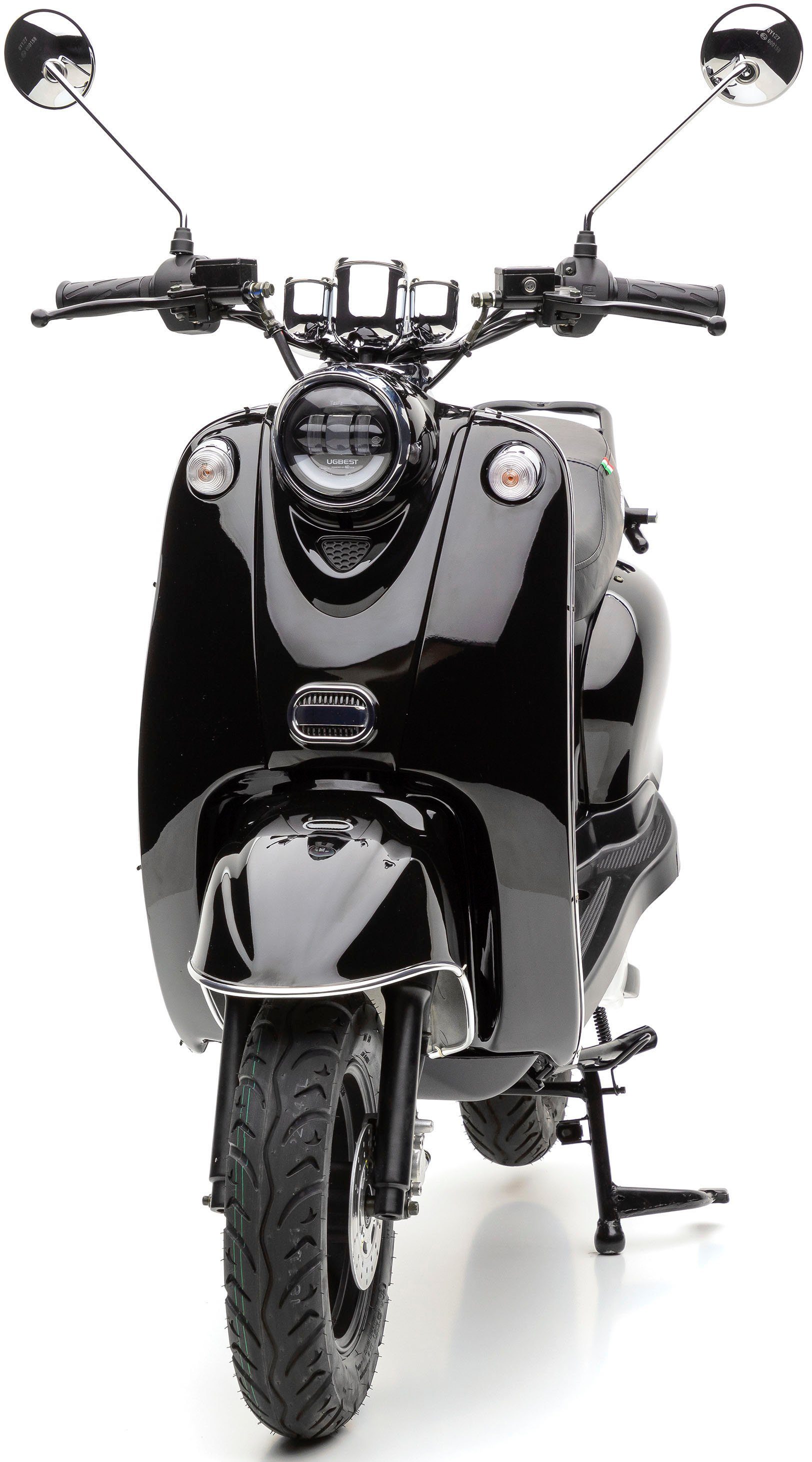 Nova Motors E-Motorroller eRetro Star Li, 2000 W, 45 km/h, härteverstellbare Dual-Stoßdämpfer hinten uni black | schwarz | Elektroroller