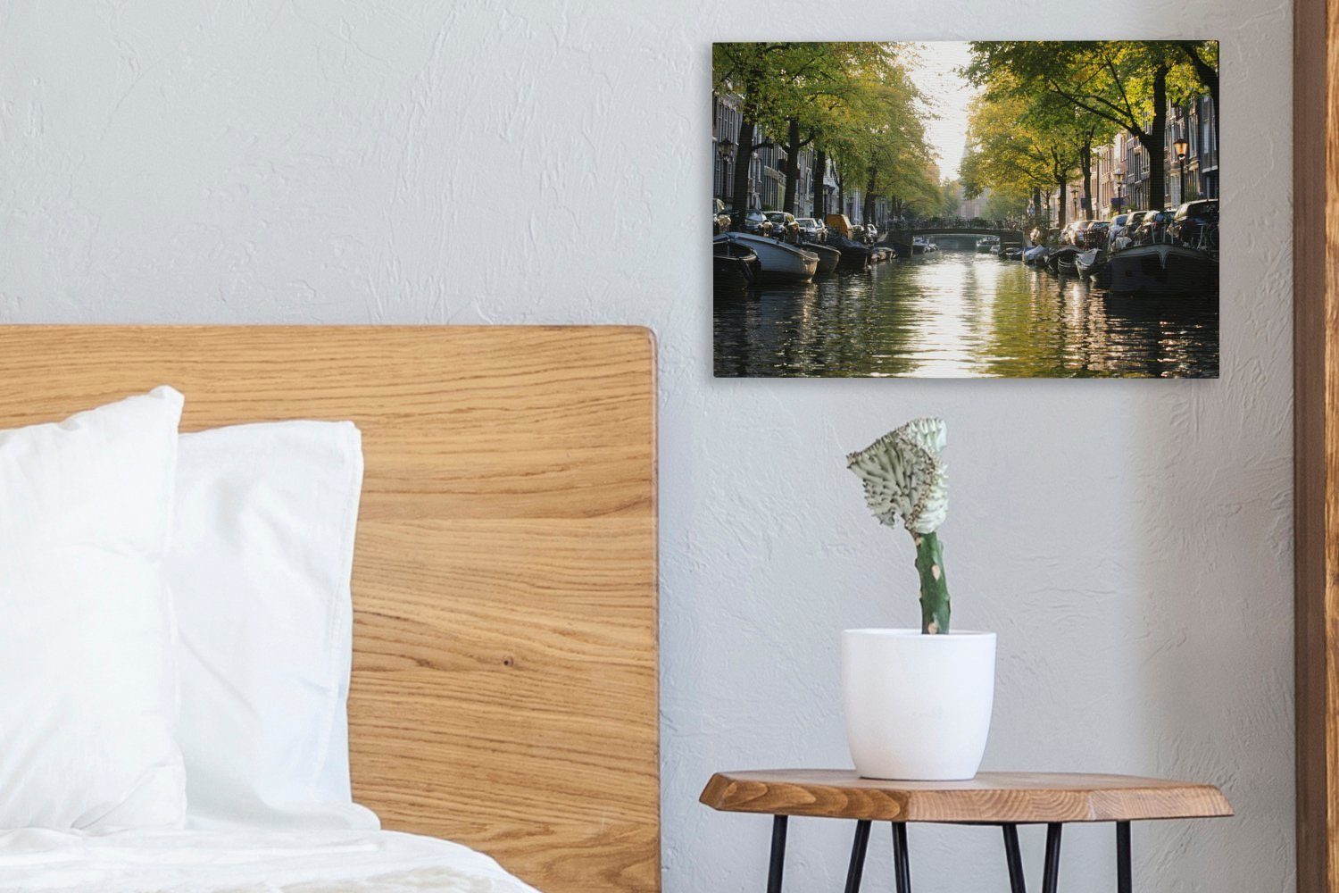 in 30x20 in Wanddeko, Amsterdamer Niederlanden, OneMillionCanvasses® Viele Grachten St), den cm (1 Leinwandbild Leinwandbilder, den Boote Aufhängefertig, Wandbild