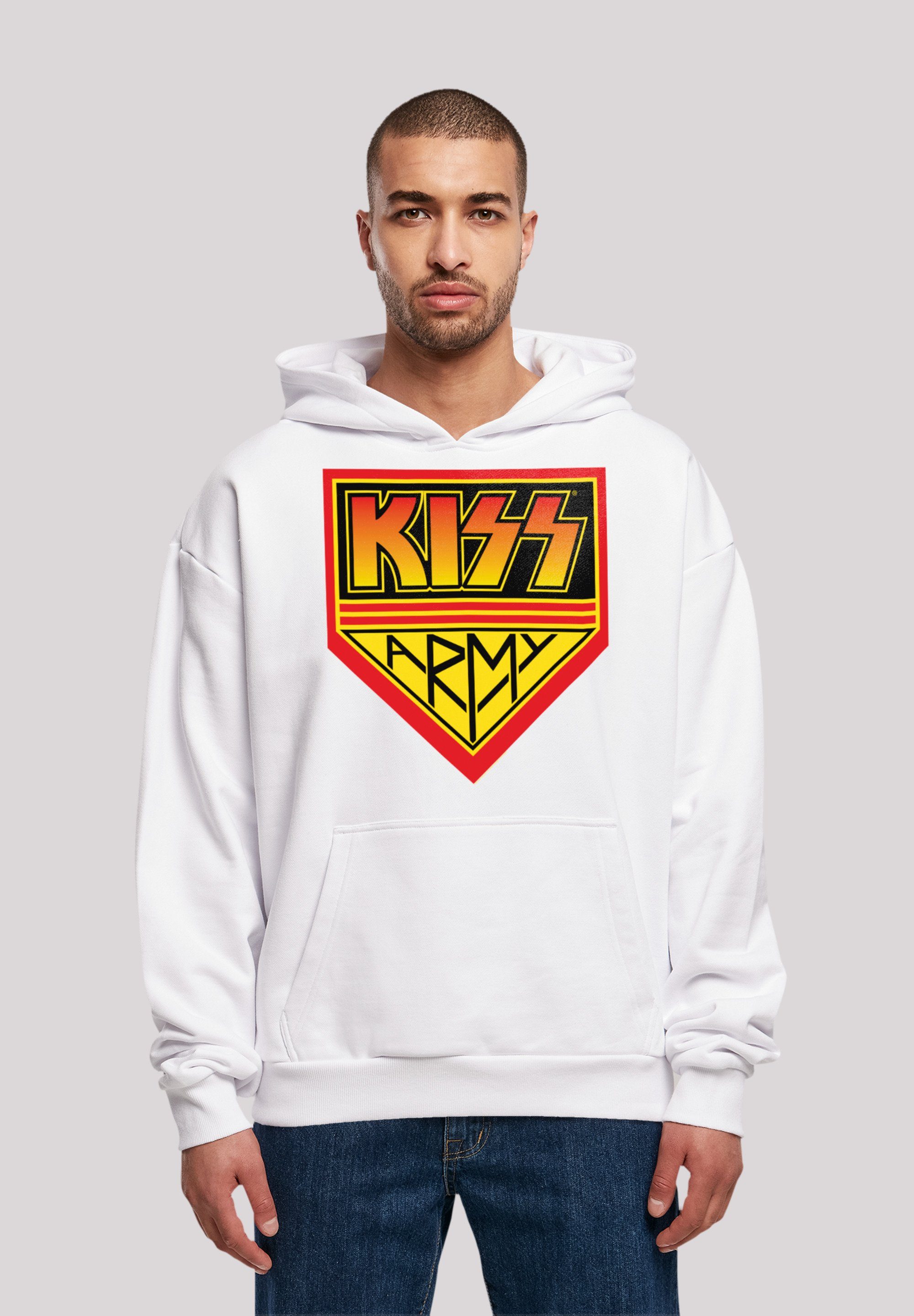 F4NT4STIC Hoodie Kiss Rock Band Army Logo Premium Qualität, Musik, By Rock Off weiß