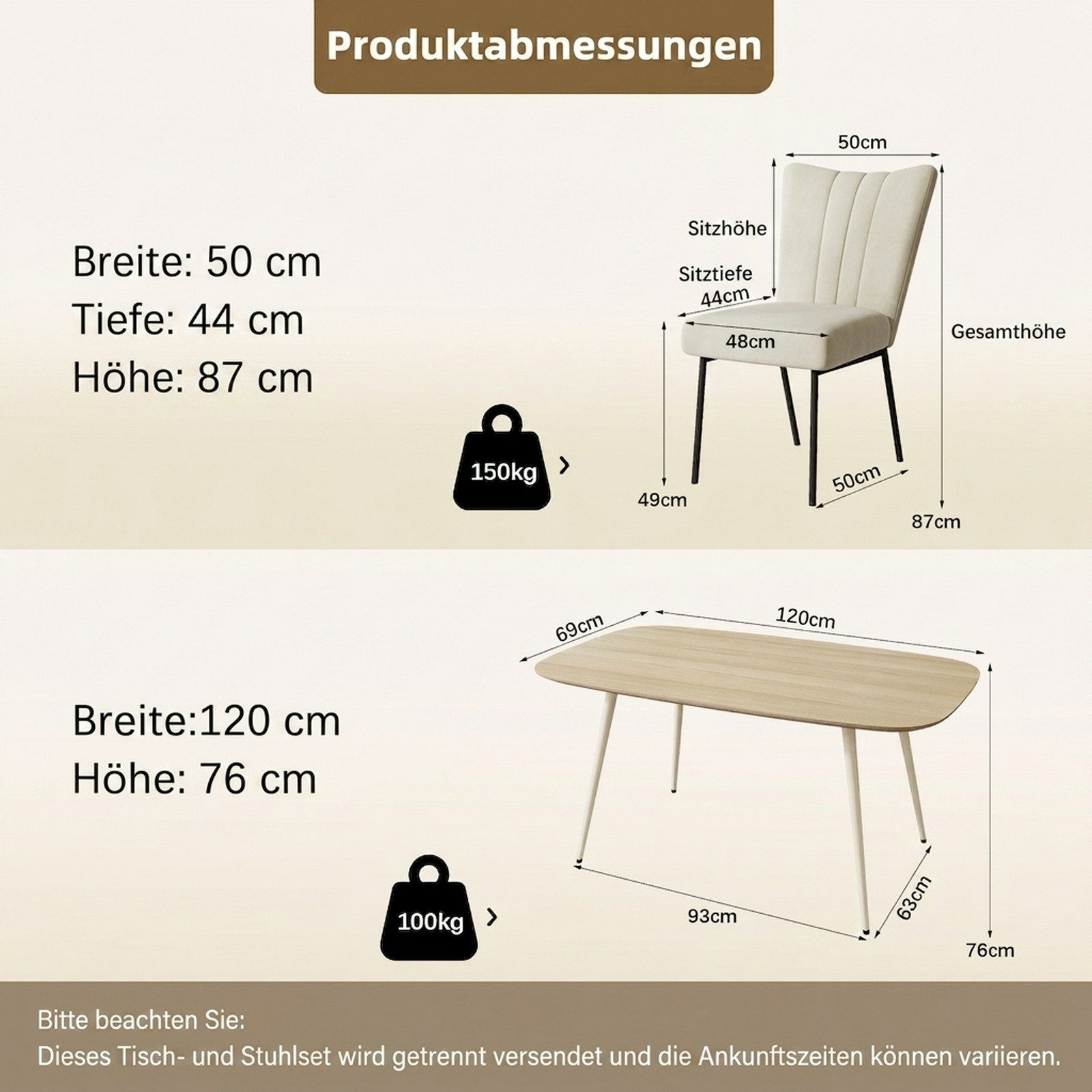 Jiexi Essgruppe Esstisch Set 5-teilig 120x69 MDF Eichenoptik Kombi mit Samt Stühlen – Bild 3 von 5