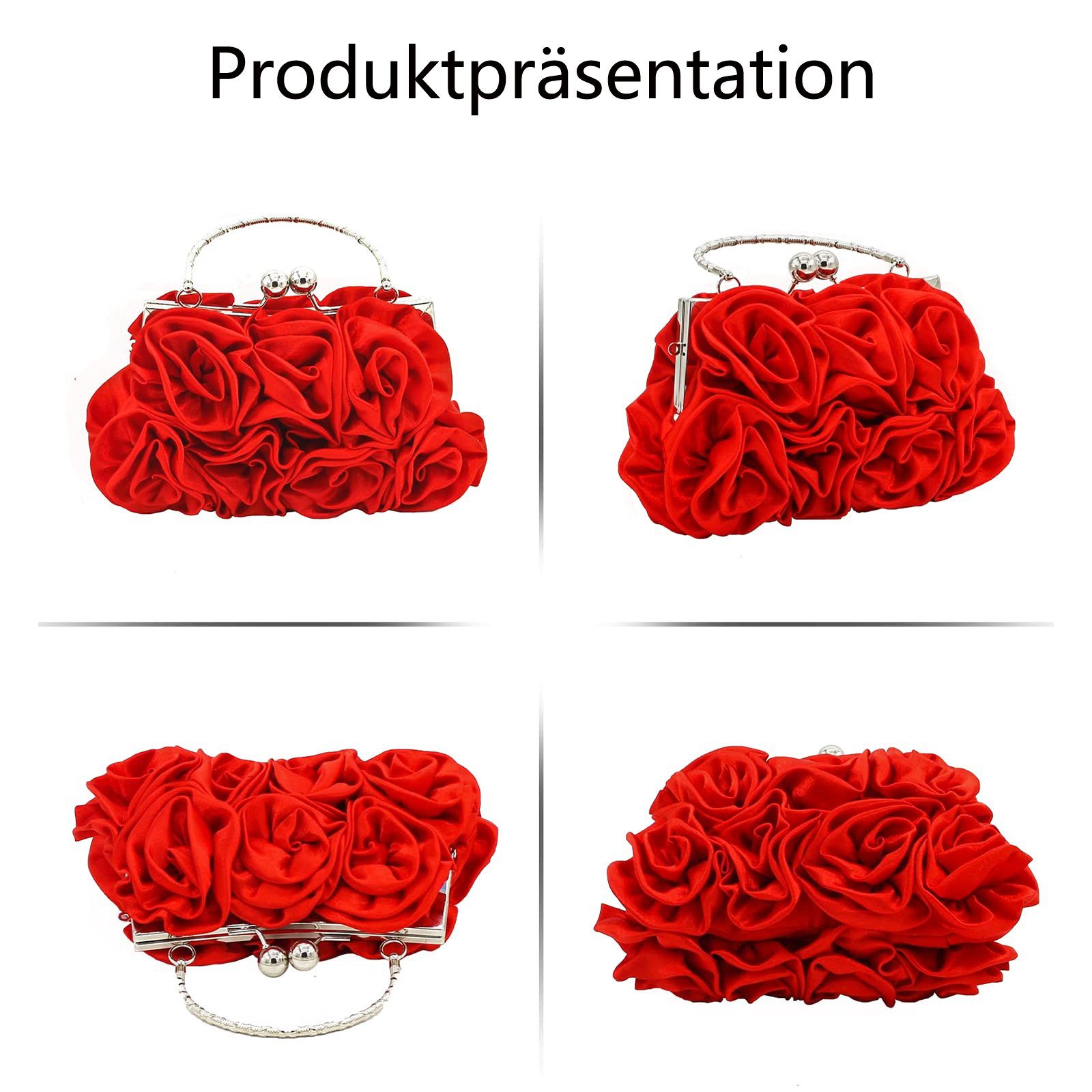Zaewry Abendtasche Damen Abend-Clutch mit Blumenmuster aus Satin, Handtasche, mit abnehmbarem Schulterriemen für Hochzeit, Party und Abiball – Bild 4 von 5