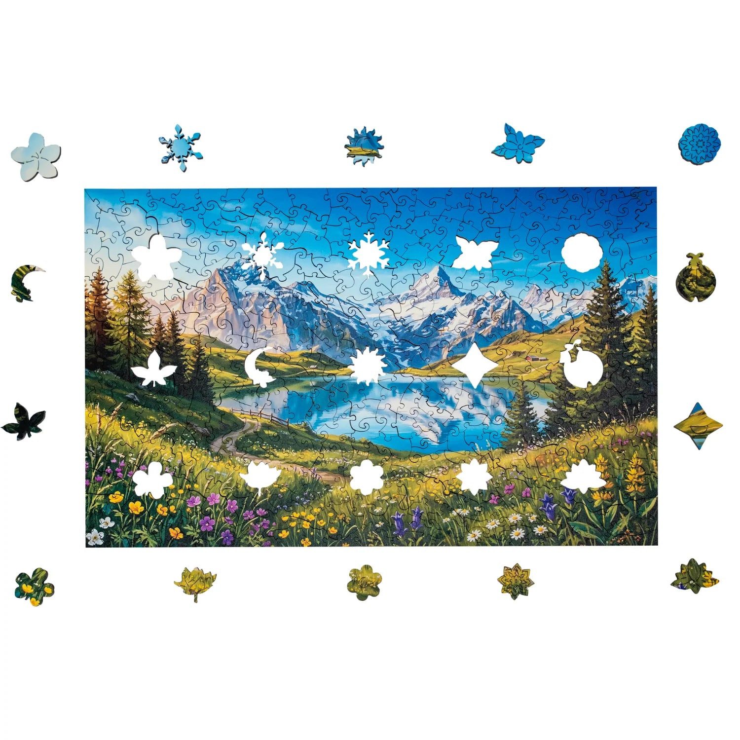 MagicHolz Puzzle Alpenpanorama mit Bergsee aus Holz, 500 Puzzleteile