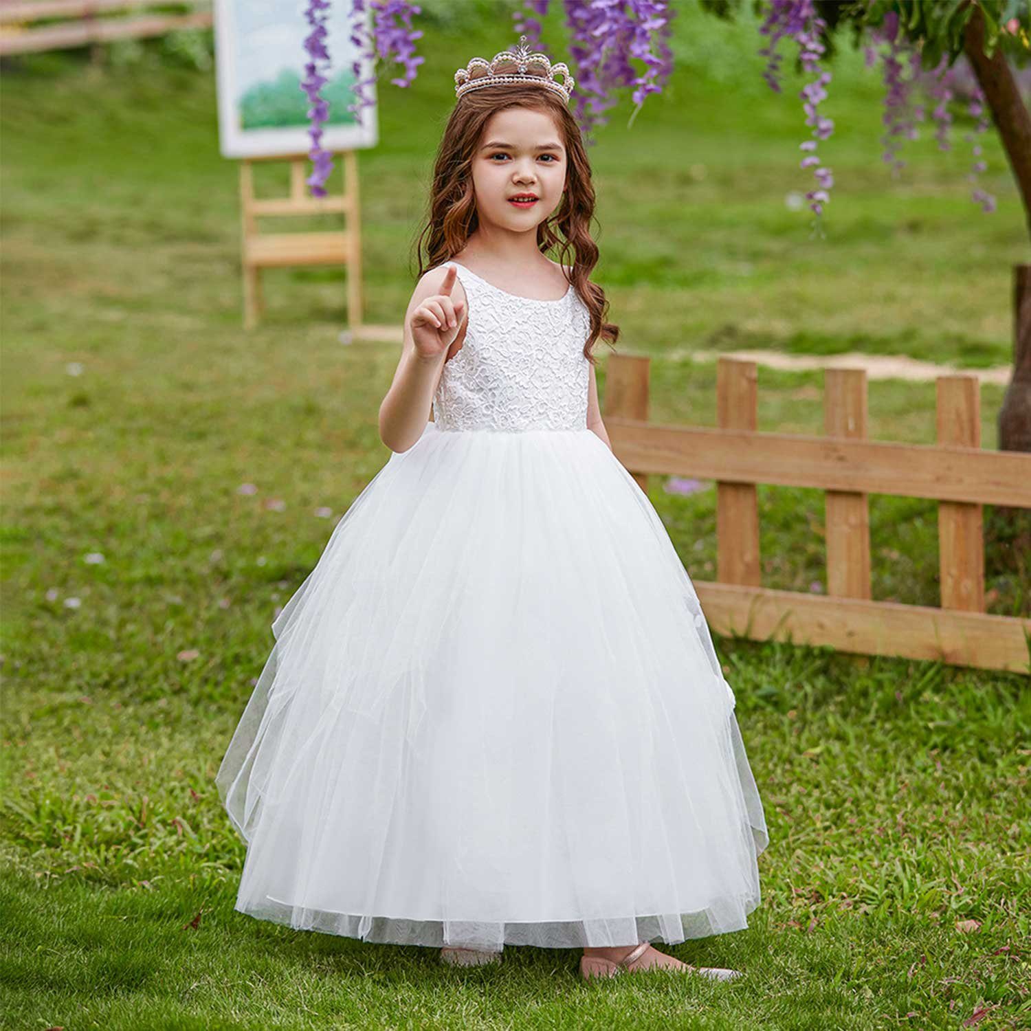 Daisred Partykleid Mädchenkleider Prinzessin Kleidung Kleider Weiß Performance