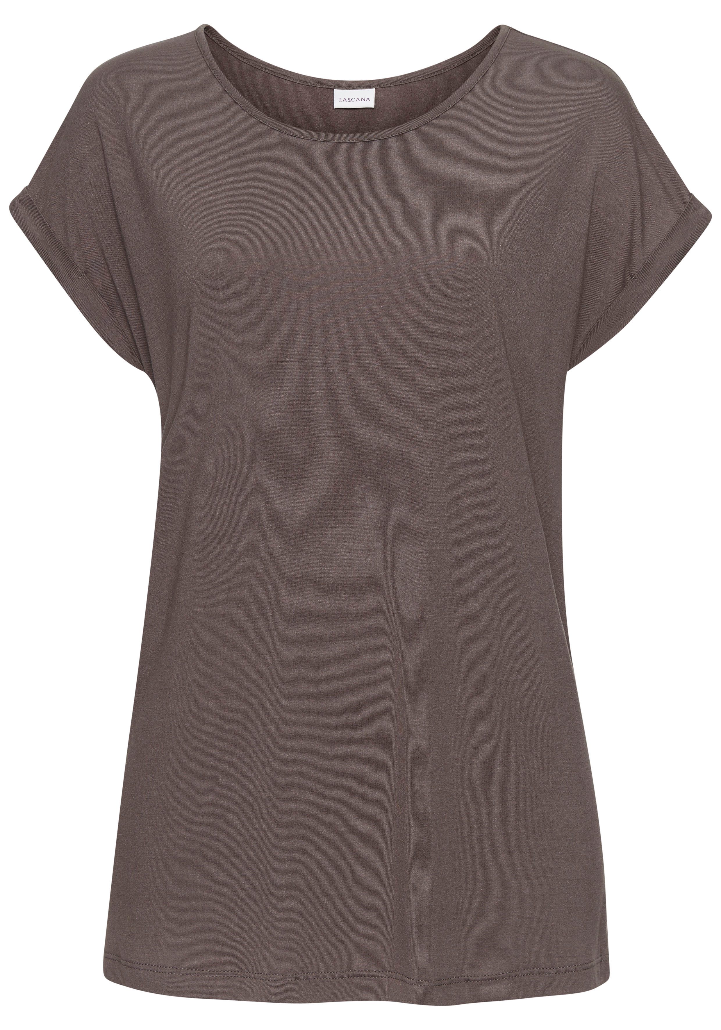 LASCANA Kurzarmshirt mit Rundhalsausschnitt, Jerseyware, Ärmelaufschlag, Basic – Bild 2 von 5