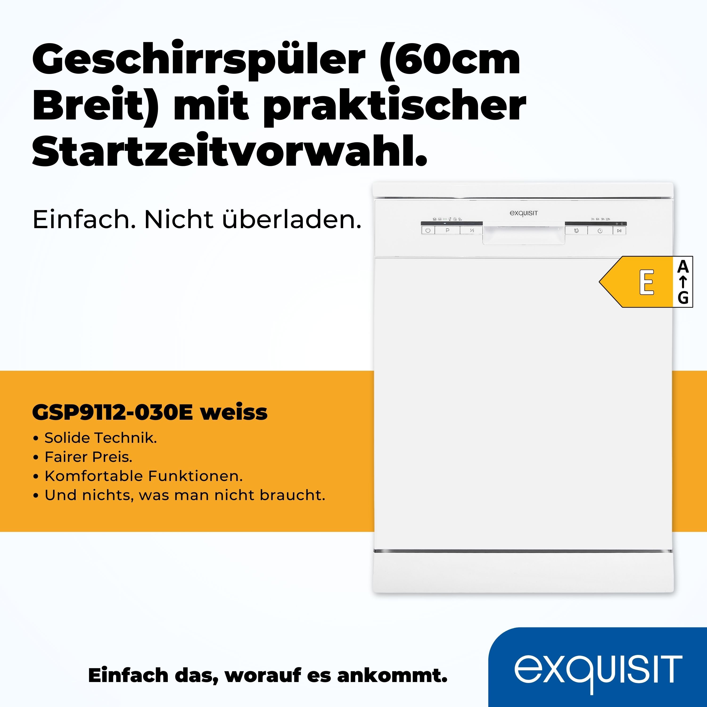 exquisit Standgeschirrspüler GSP9112-030E weiss, 11 l, 12 Maßgedecke