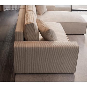 Beautysofa Ecksofa Elias L, Polstersofa aus Cordstoff, Polsterecke mit Schlaffunktion, Bettkasten, Wellenfedern, Wohnzimmer