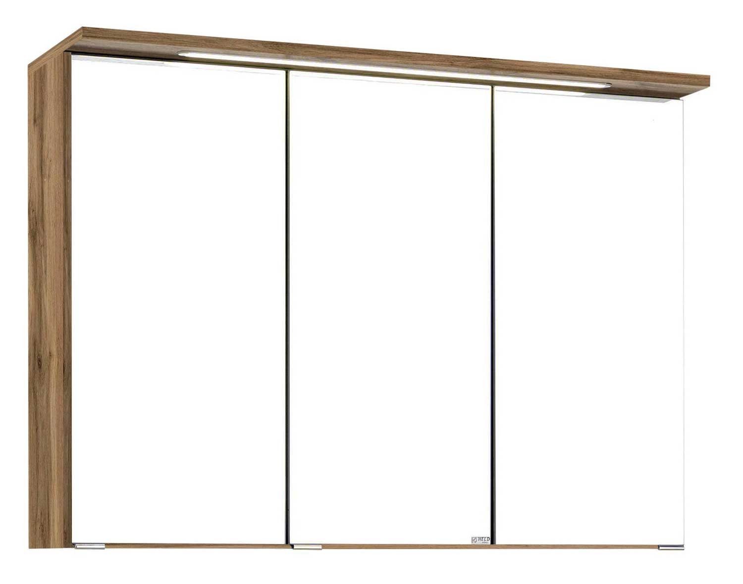 HELD MÖBEL Spiegelschrank MULTI, B 80 cm, Wotan Eiche Dekor, mit LED-Kranzbodenbeleuchtung Korpus Wotaneiche / Front Spiegel | Wotaneiche