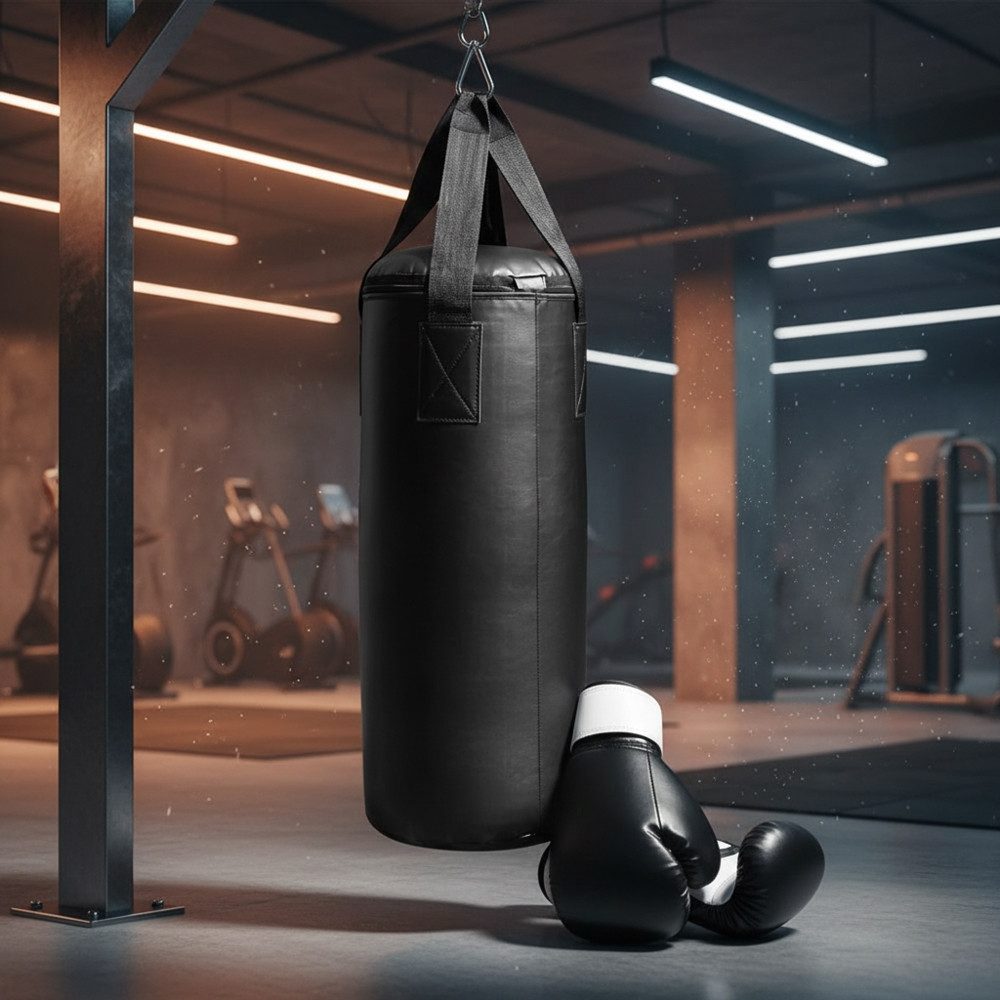 Feel2Home Boxsack Boxsack 60cm gefüllt 9KG + Handschuhe Sandsack Boxen Rocky Training, Hohe Robustheit