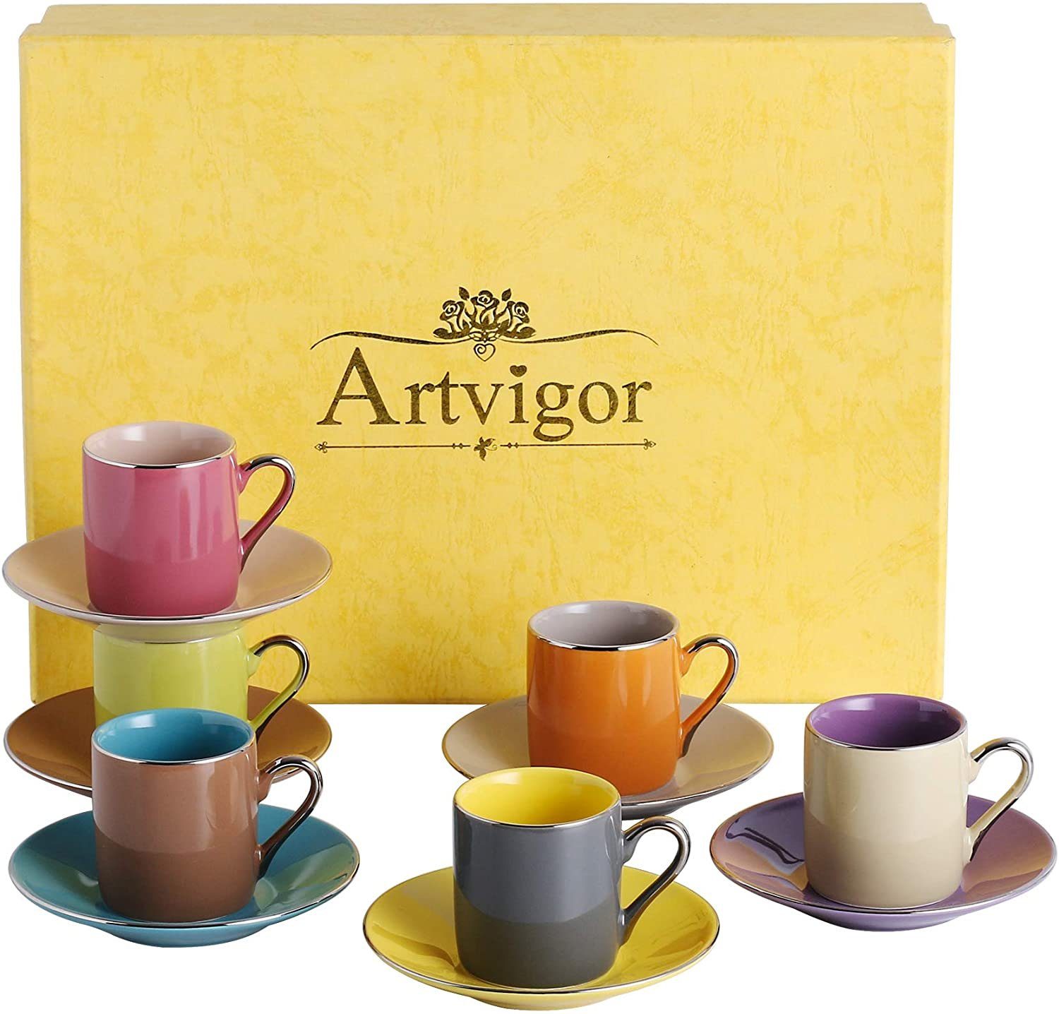 Artvigor Kaffeeservice (12-tlg), 6 Personen, Porzellan, Kaffeeservice 80ml Mehrfarbig