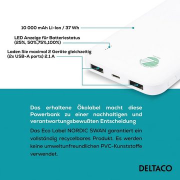 Deltaco Mobility Powerbank PB-S1000, 10.000 mAh Li-Ion-Polymer LED-Anzeige Powerbank PB-S1000 10 mAh, Paralleles Aufladen von 2 Geräten möglich