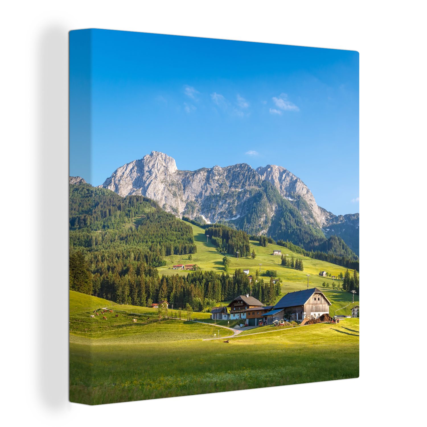 OneMillionCanvasses® Leinwandbild Berg - Himmel - Wald, (1 St), Leinwand Bilder für Wohnzimmer Schlafzimmer