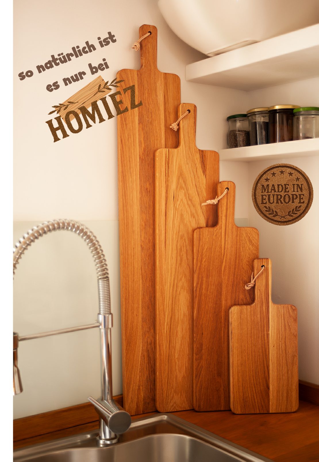 homiez Servierbrett Tapas-Brett Eichenholz in den Длинаn 40/ 60/ 80/ 100 cm